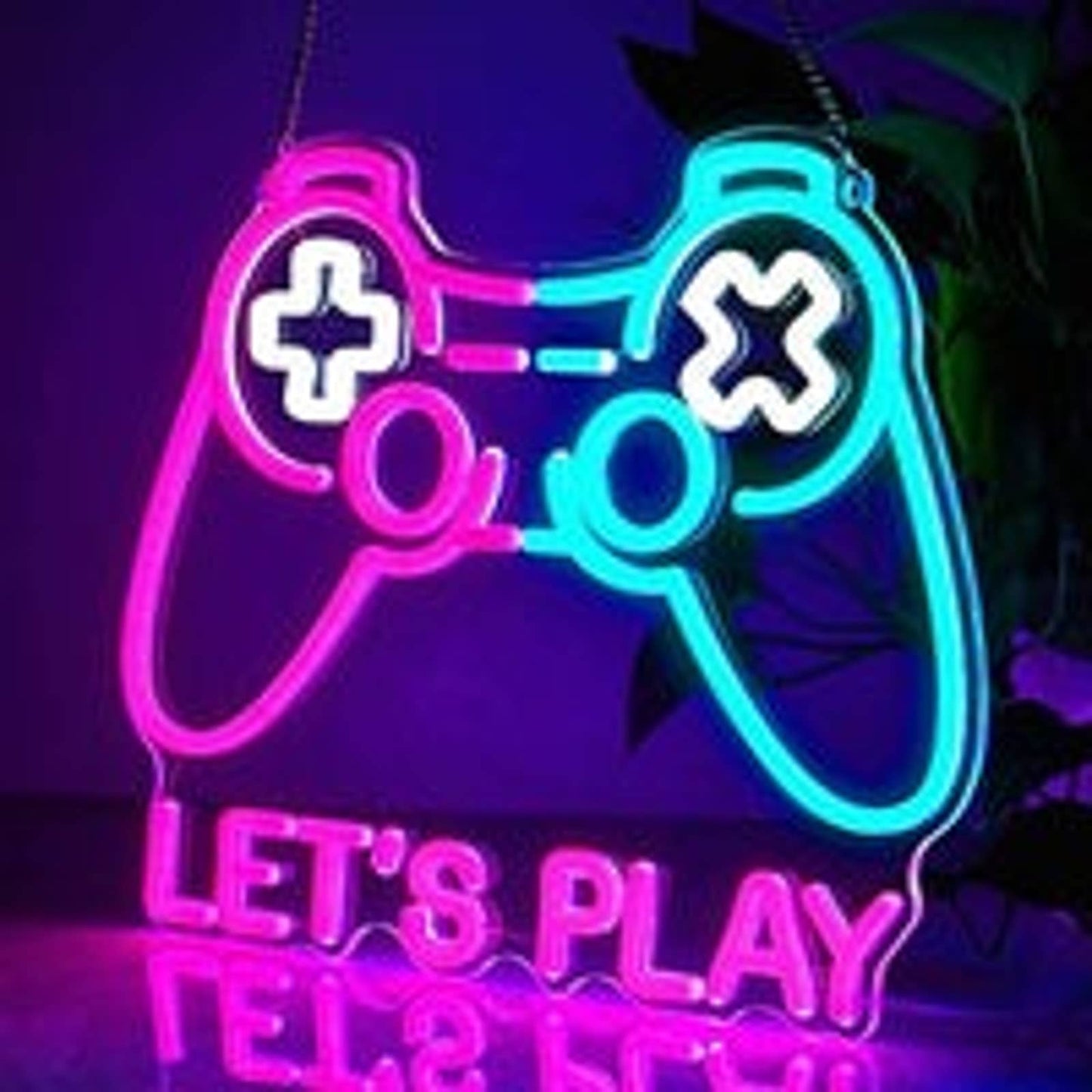 Fun Bright Pink/Blue Let’s Play Video Game Controller LED Night Light Arcade Dec