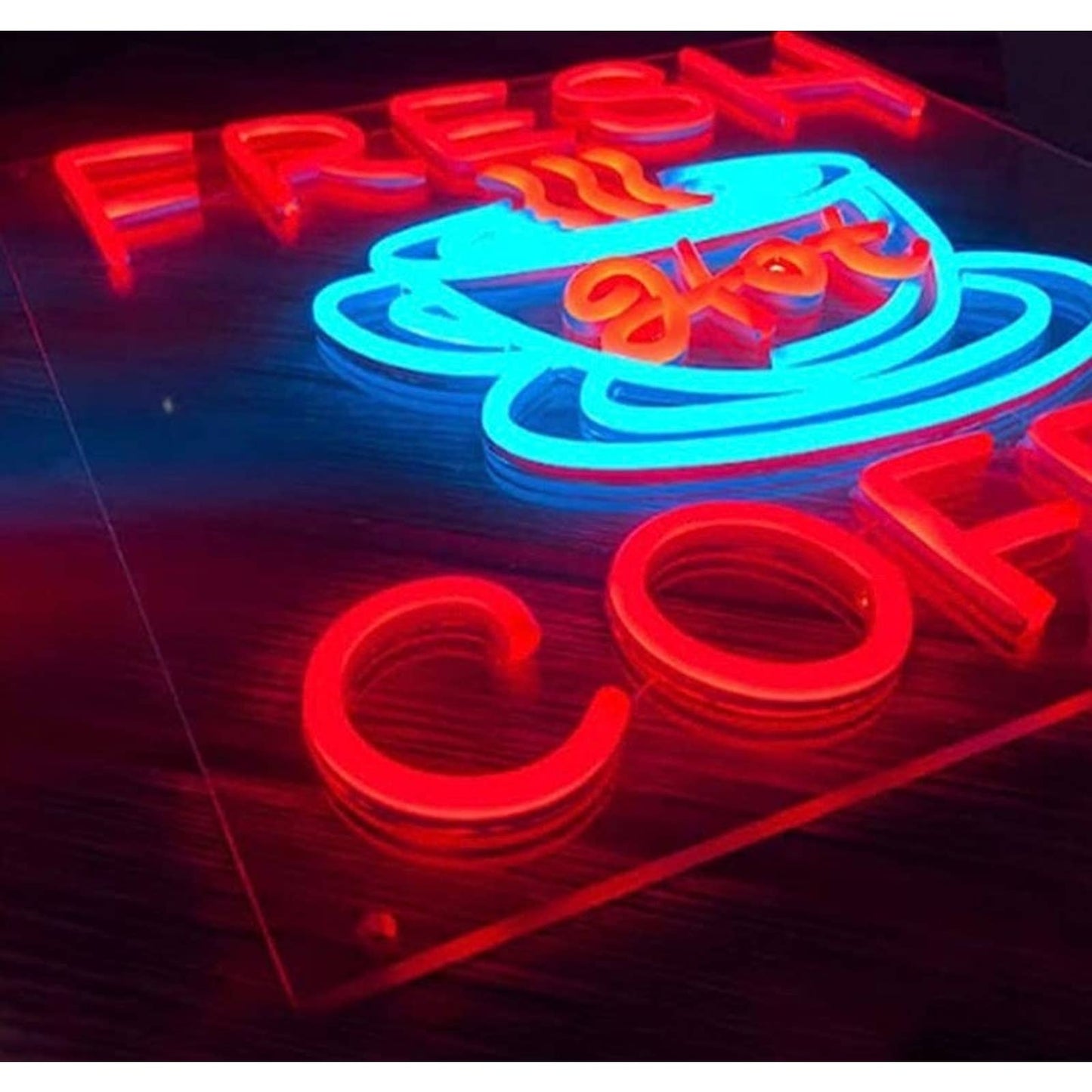 Large Bright Red Fresh Hot Coffee LED Night Light Room Wall Decoration
