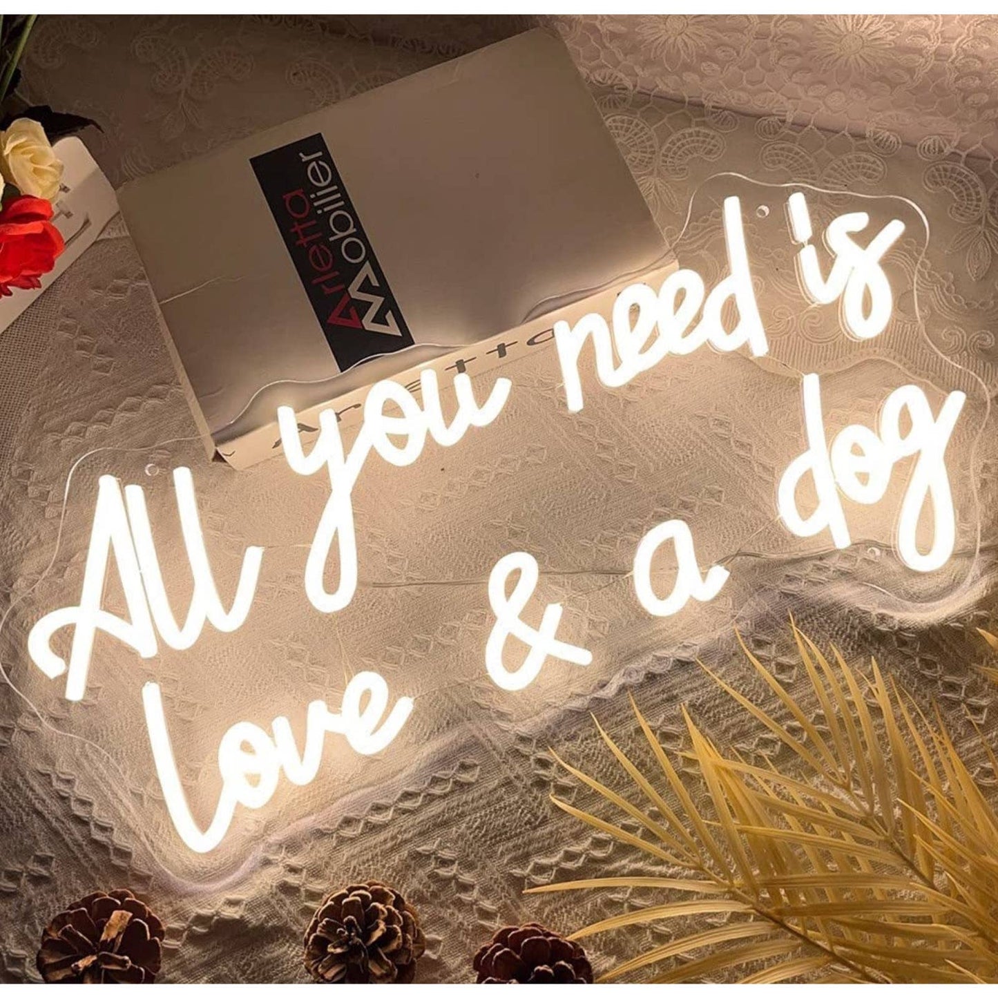 Lovely Bright “All You Need is Love and a Dog” LED Night Light Room Wall Decor