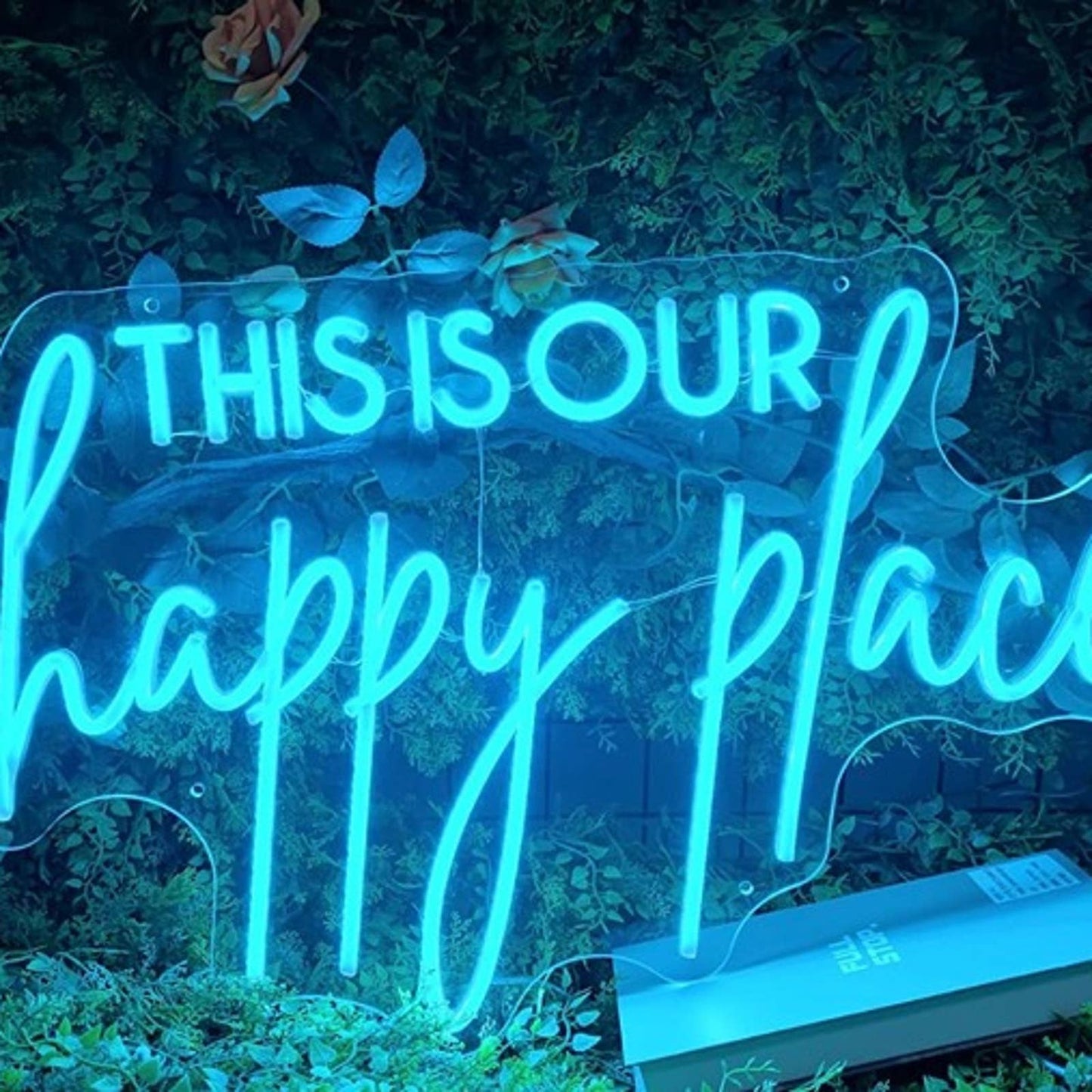Lovely Large Bright Blue “This is Our Happy Place” LED Light Wall Decor