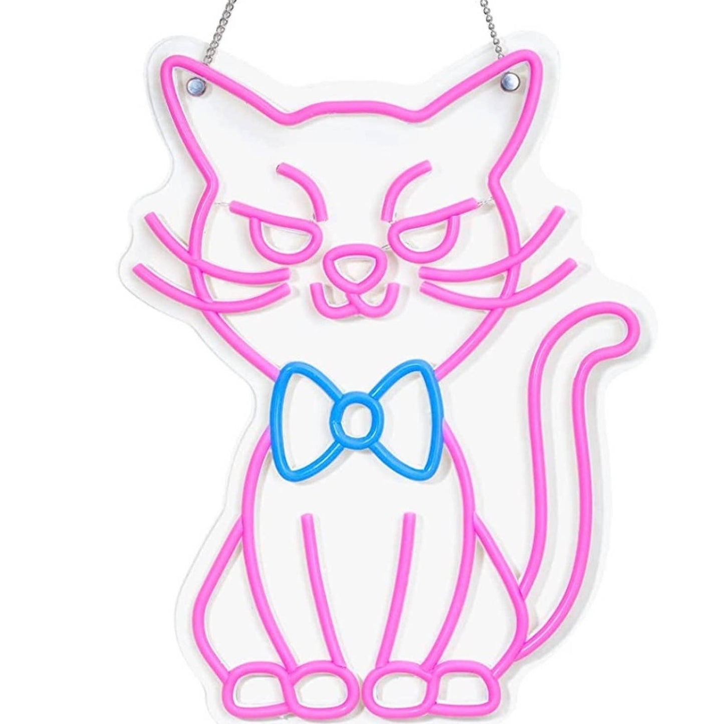 Fun Bright Pink Cat with a Blue Bow Tie LED Night Light Room Wall Decoration