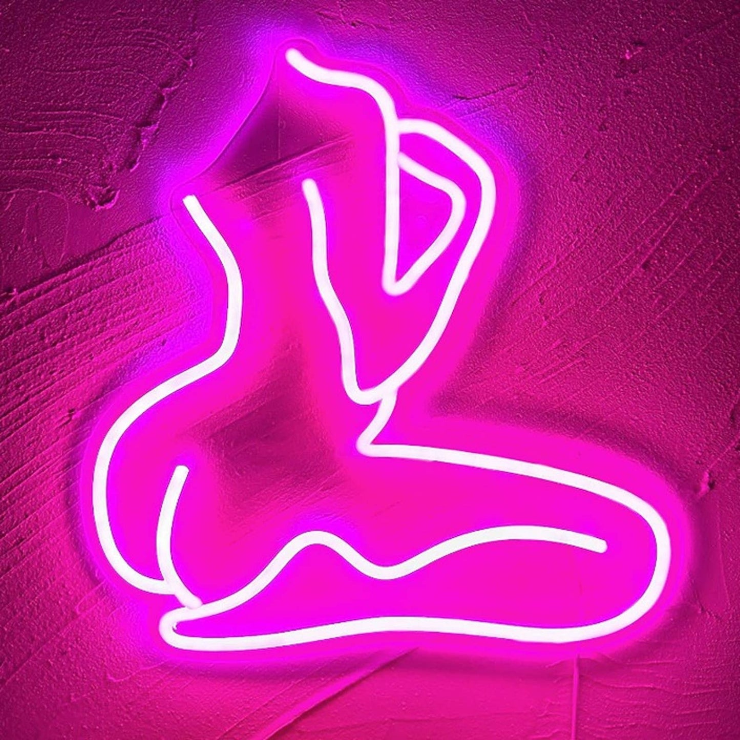 Lovely Bright Pink Sitting Woman LED Night Light Room Wall Decoration