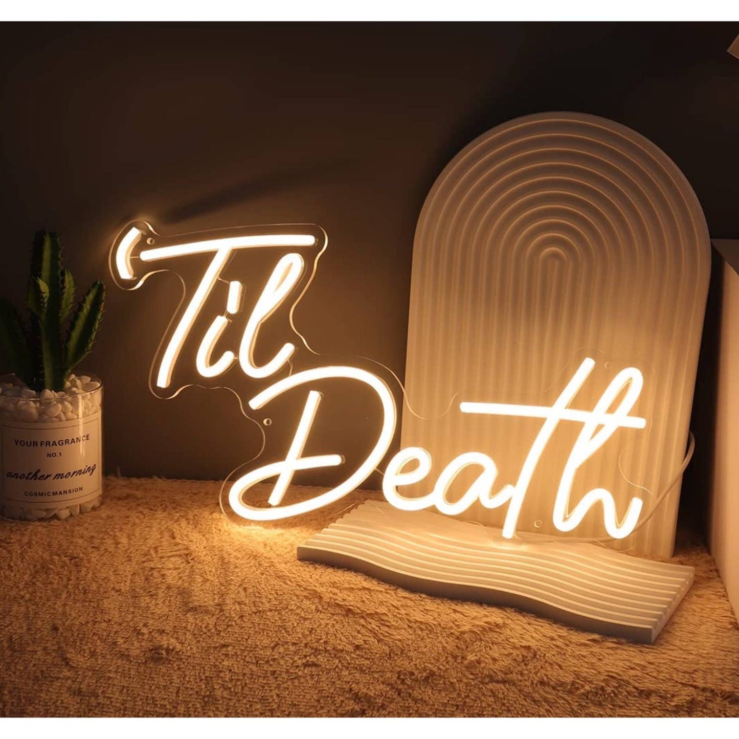 Lovely Bright Warm White “Til’ Death” LED Night Light Marriage Room Wall Decorat