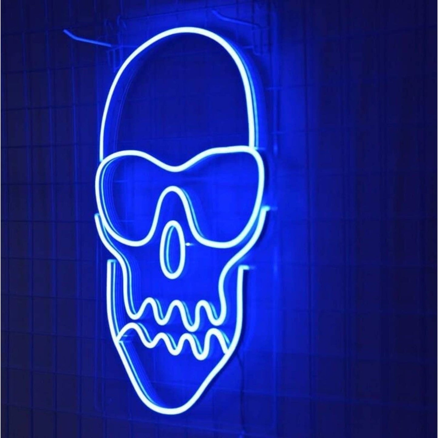 Bright Blue Skull with Sunglasses LED Night Light Room Wall Decoration