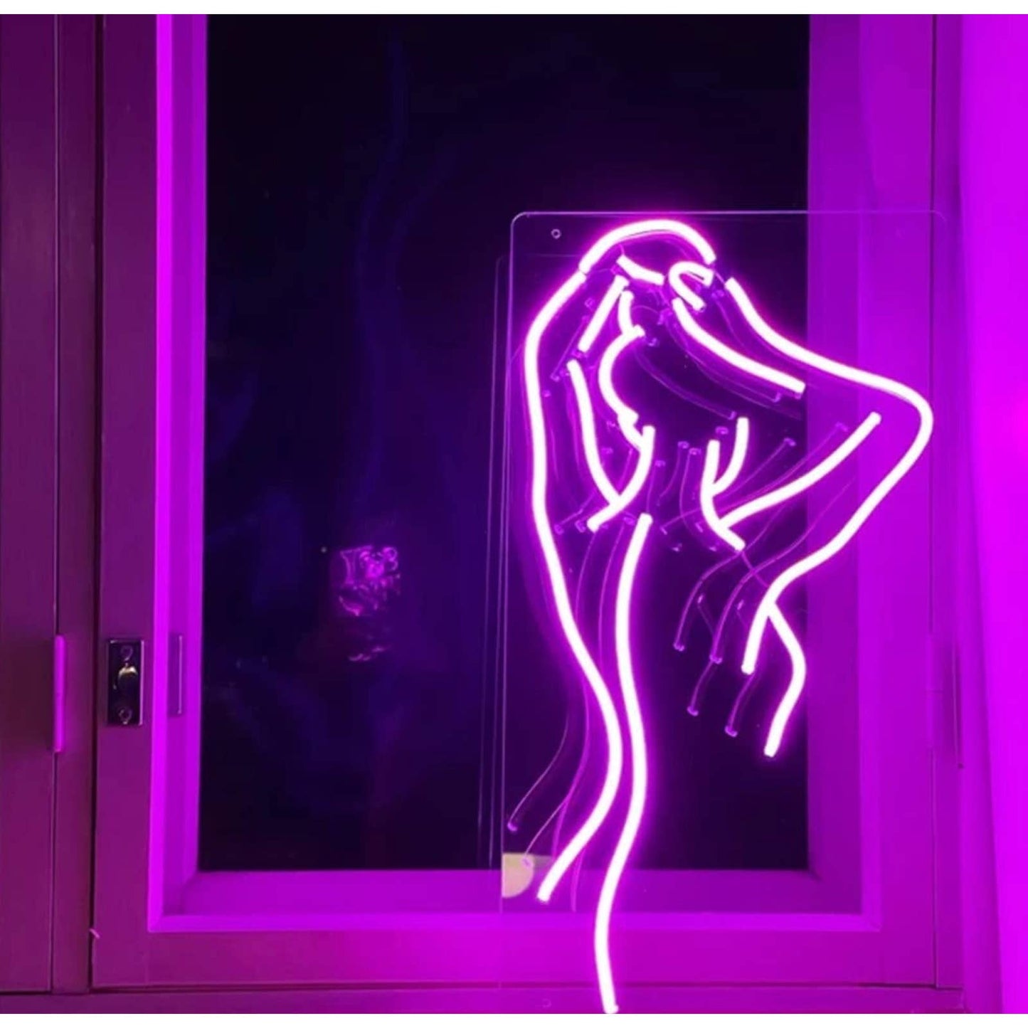 Lovely Bright Pink Lady Back LED Night Light Sign Room Wall Art Decoration