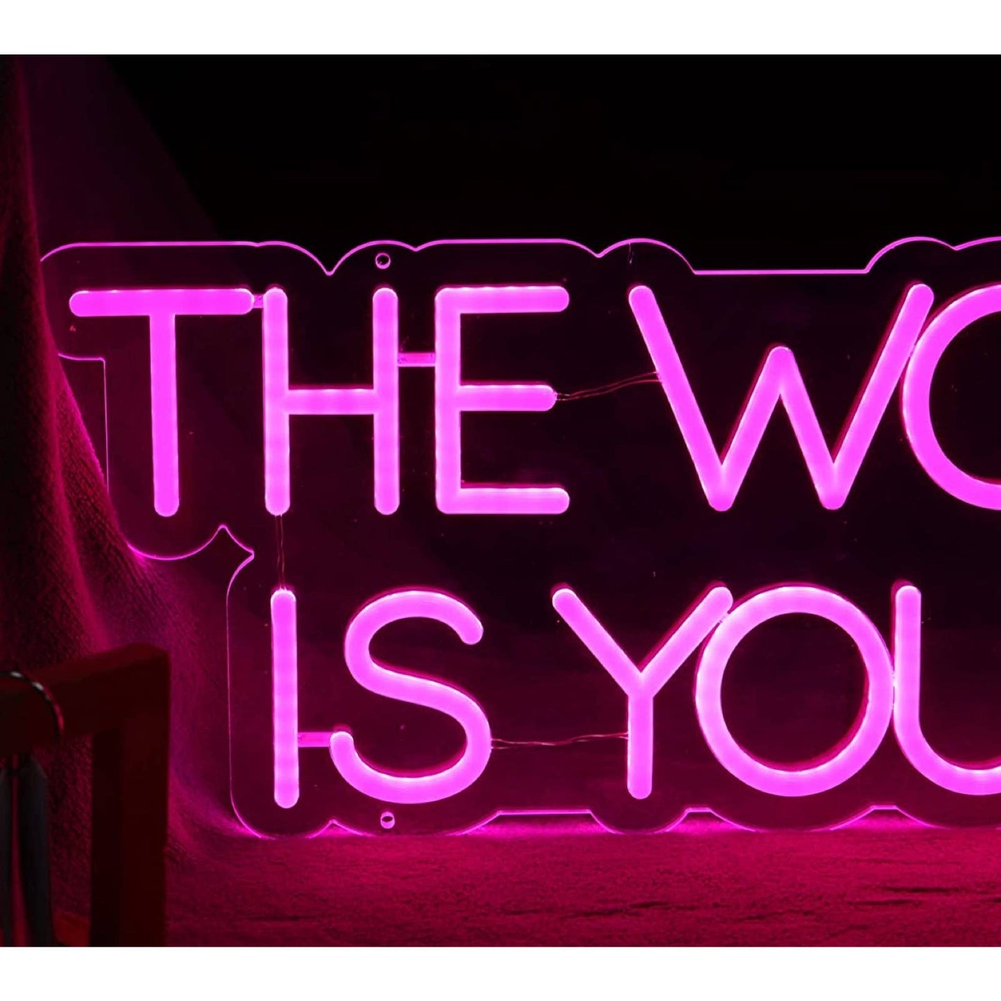 Lovely Bright Pink Empowering “The World is Yours” LED Night Light Room Wall Dec