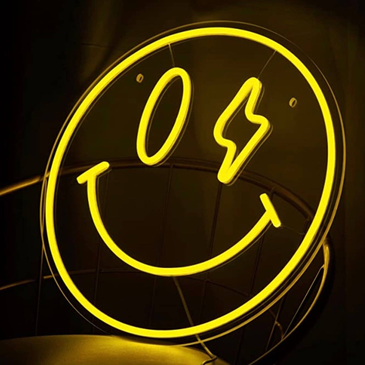 Fun Vivid Bright Yellow Lightning Bolt Eye Smiley Face LED Night Light Room Wall