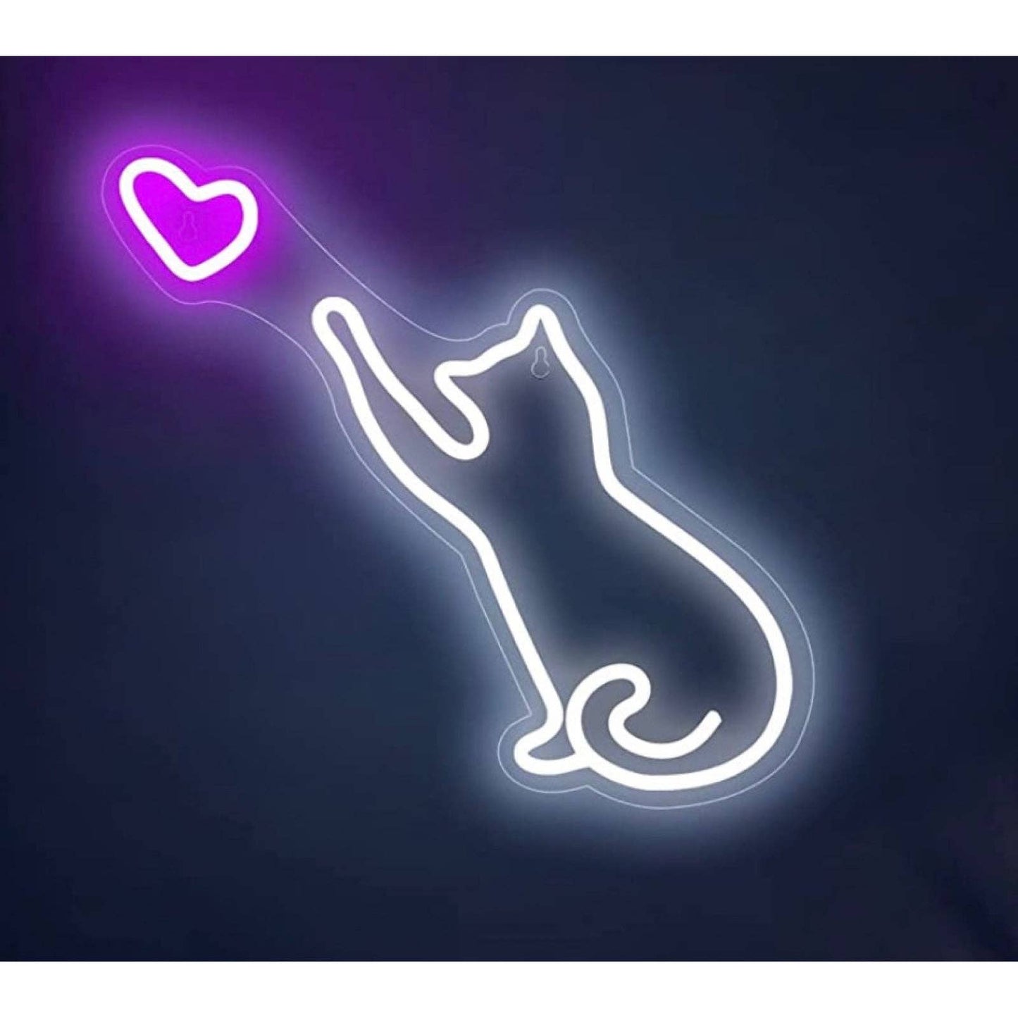 Adorable Kitty Cat Reaching for Pink Heart LED Night Room Wall Decoration