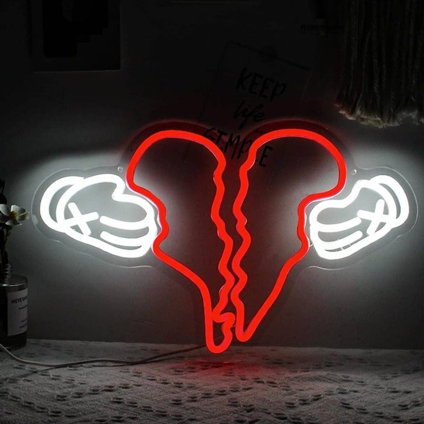 Vivid Bright Kaw Cartoon Broken Heart LED Night Light Room Wall Decoration