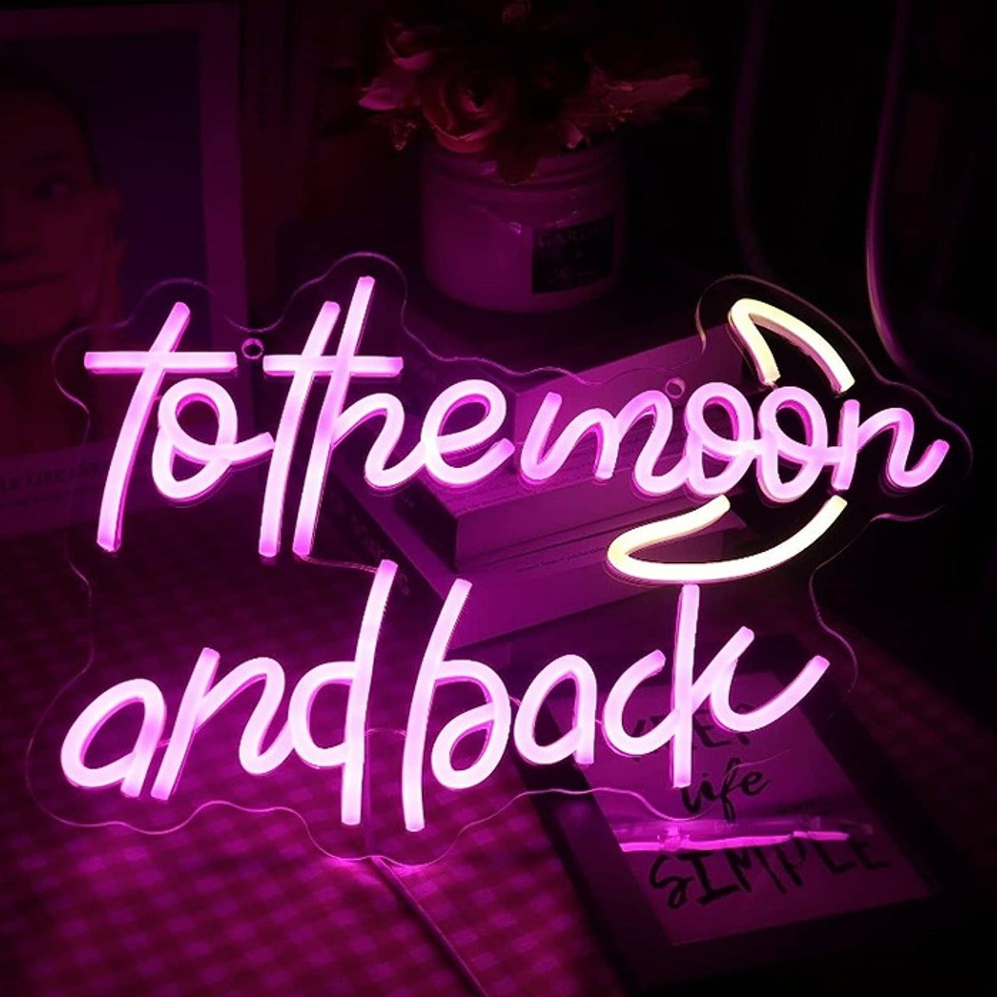 Lovely Bright Cool Pink & Yellow “to the moon and back” LED Night Light Decor