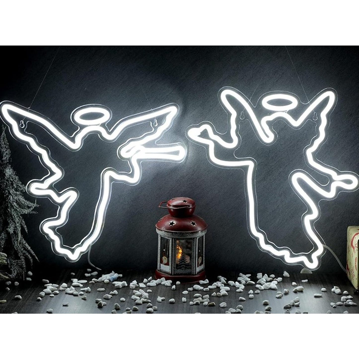 Lovely Bright White Twin Heaven Angels Halo LED Night Light Room Wall Decor