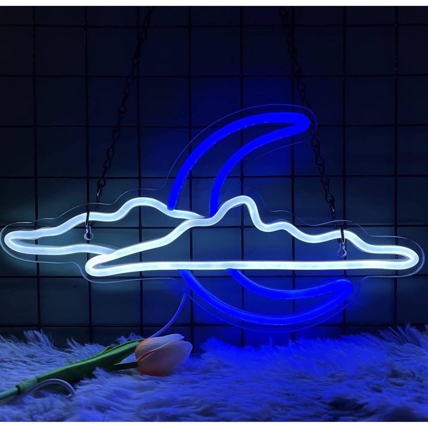 Lovely Night Sky Clouds Crescent Moon LED Light Room Wall Decoration