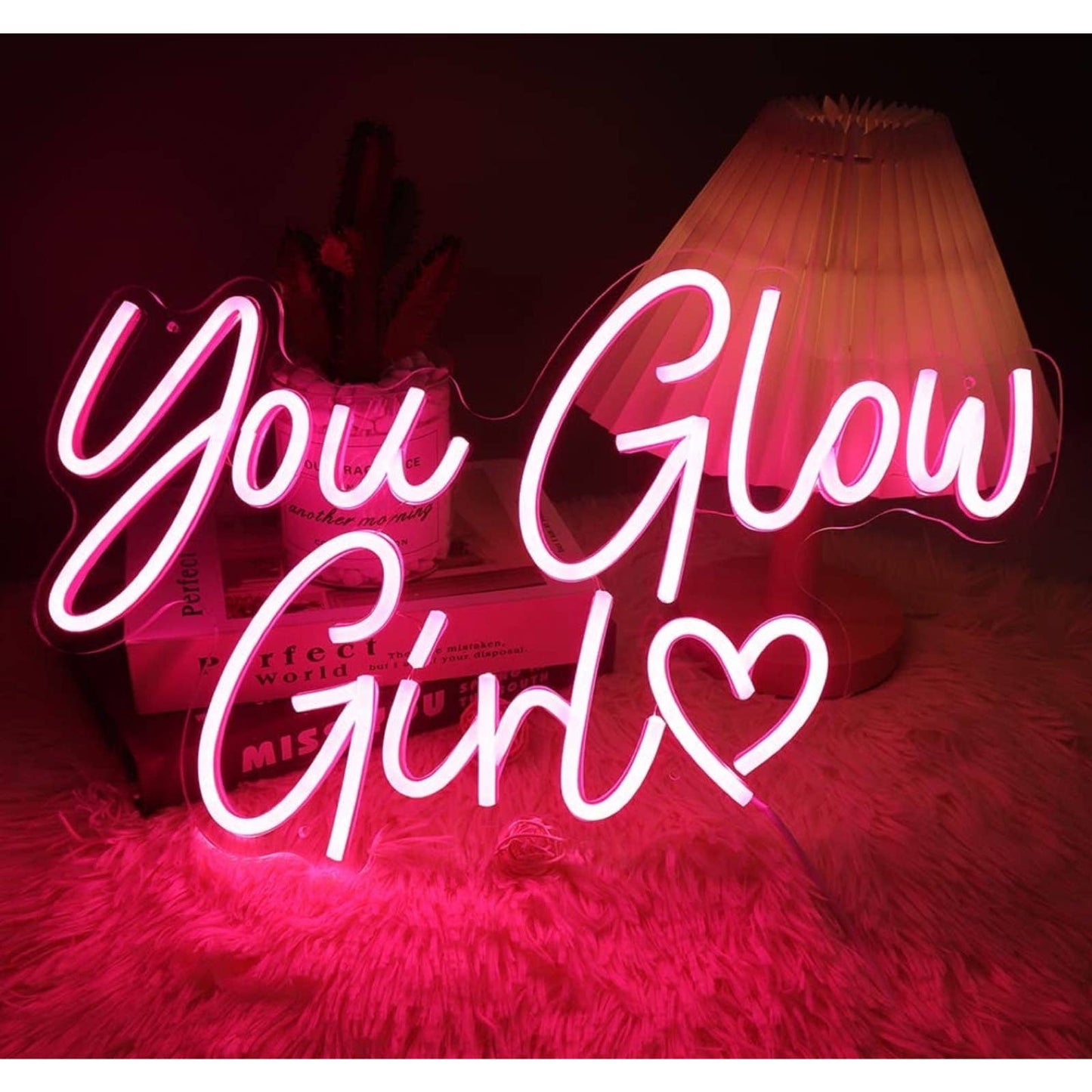 Adorable Bright Warm Pink “You Glow Girl” Heart LED Night Light Room Wall Decor