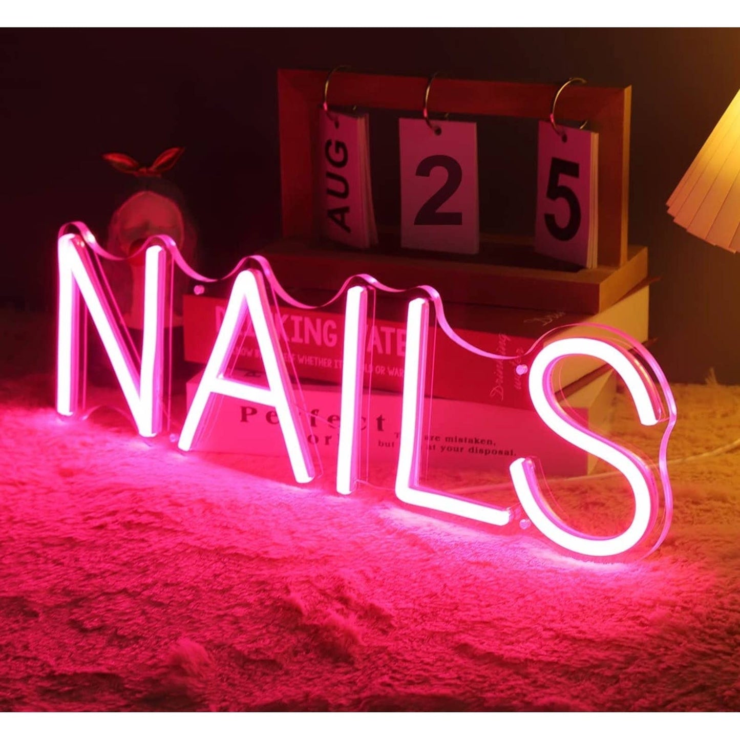 Lovely Bright Pink Nails LED Night Light Sign Spa Room Wall Decoration