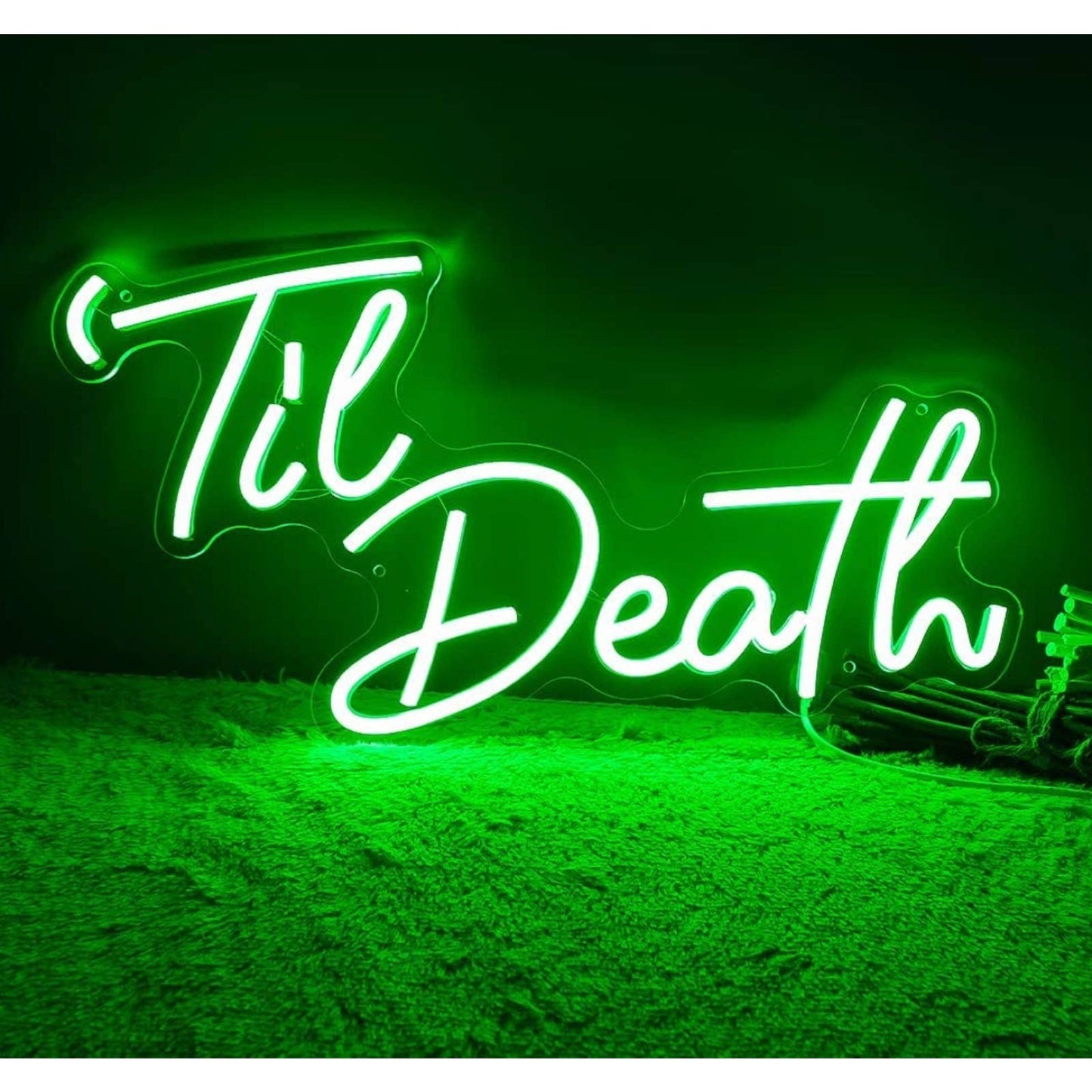 Lovely Bright Green Unique “Til’ Death” LED Night Light Marriage Room Wall Decor