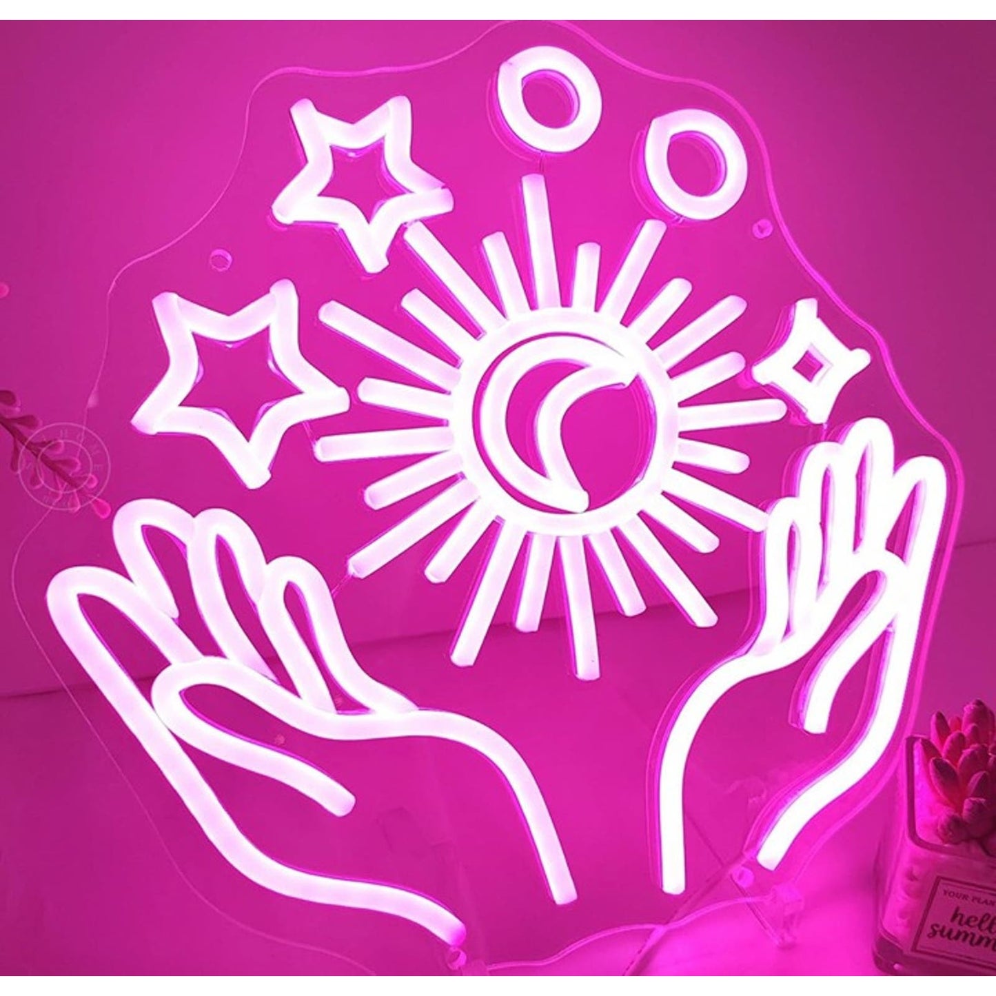 Lovely Bright Pink Sun, Star & Moon Hands LED Night Light Room Wall Decor