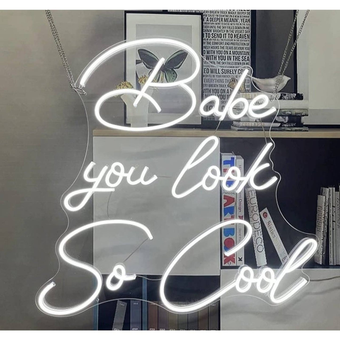 Lovely Large White “Babe You Look So Cool” LED Night Light Room Wall Decoration