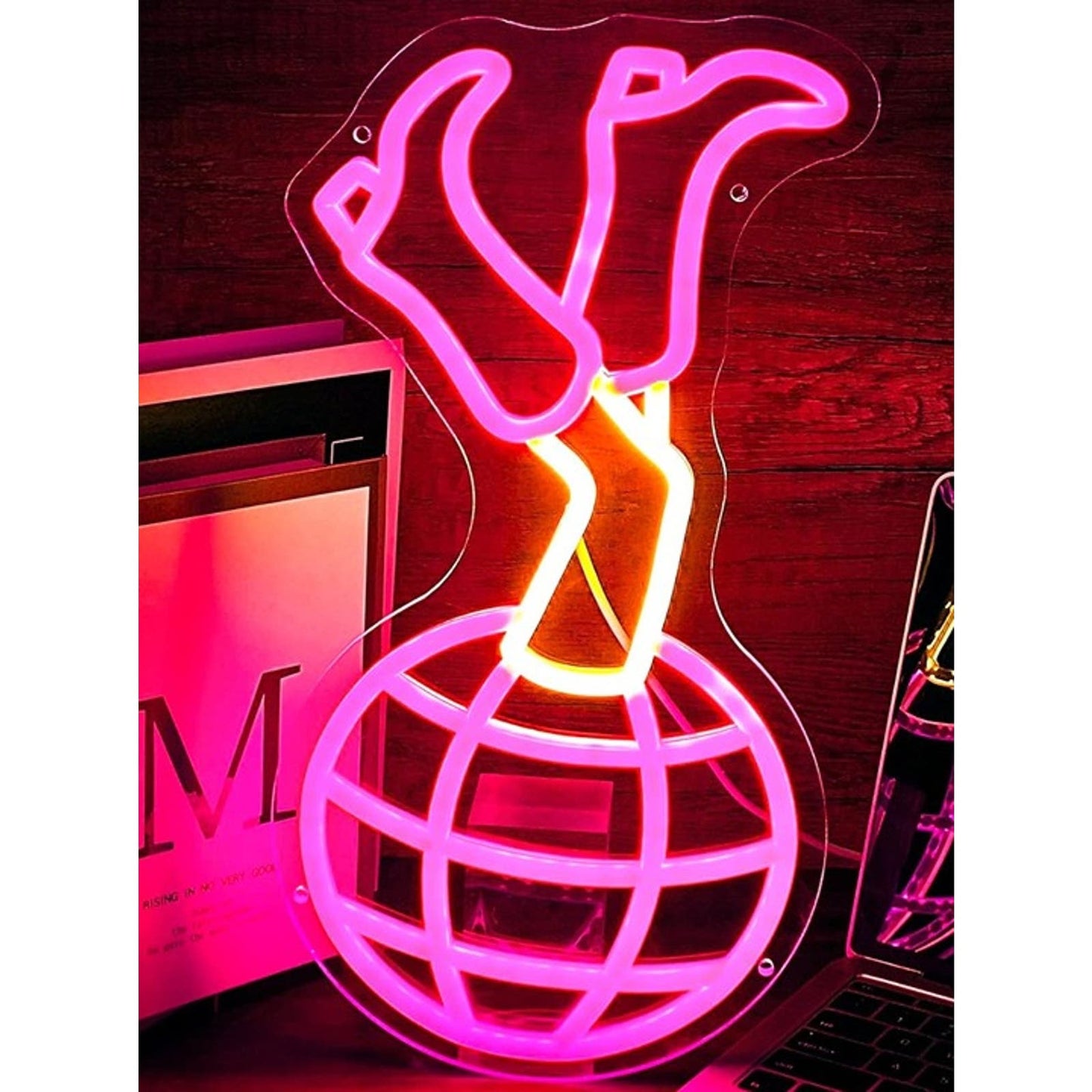 Lovely Bright Pink Disco Ball Cowgirl Legs Boots LED Night Light Room Wall Decor