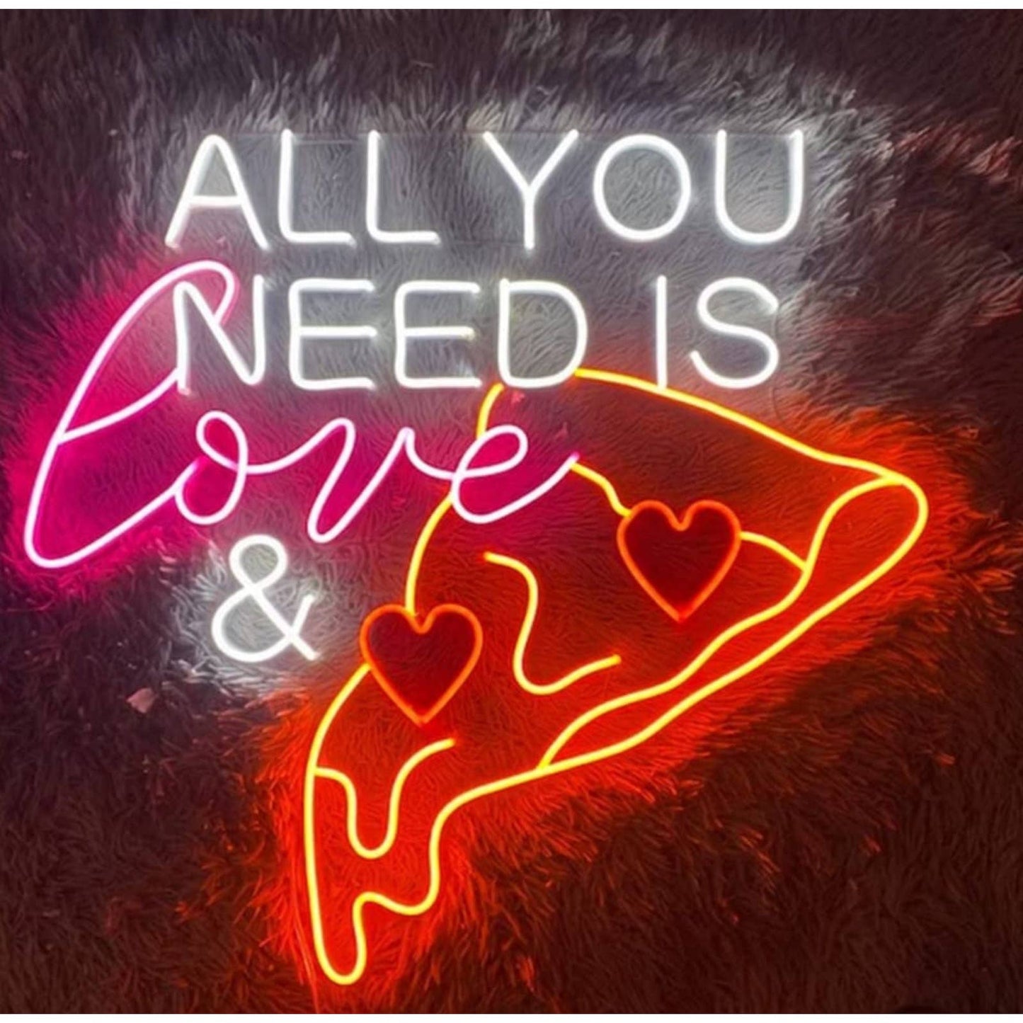 Fun Bright Vivid Colorful All You Need is Love” Pizza LED Night Light Room Wall