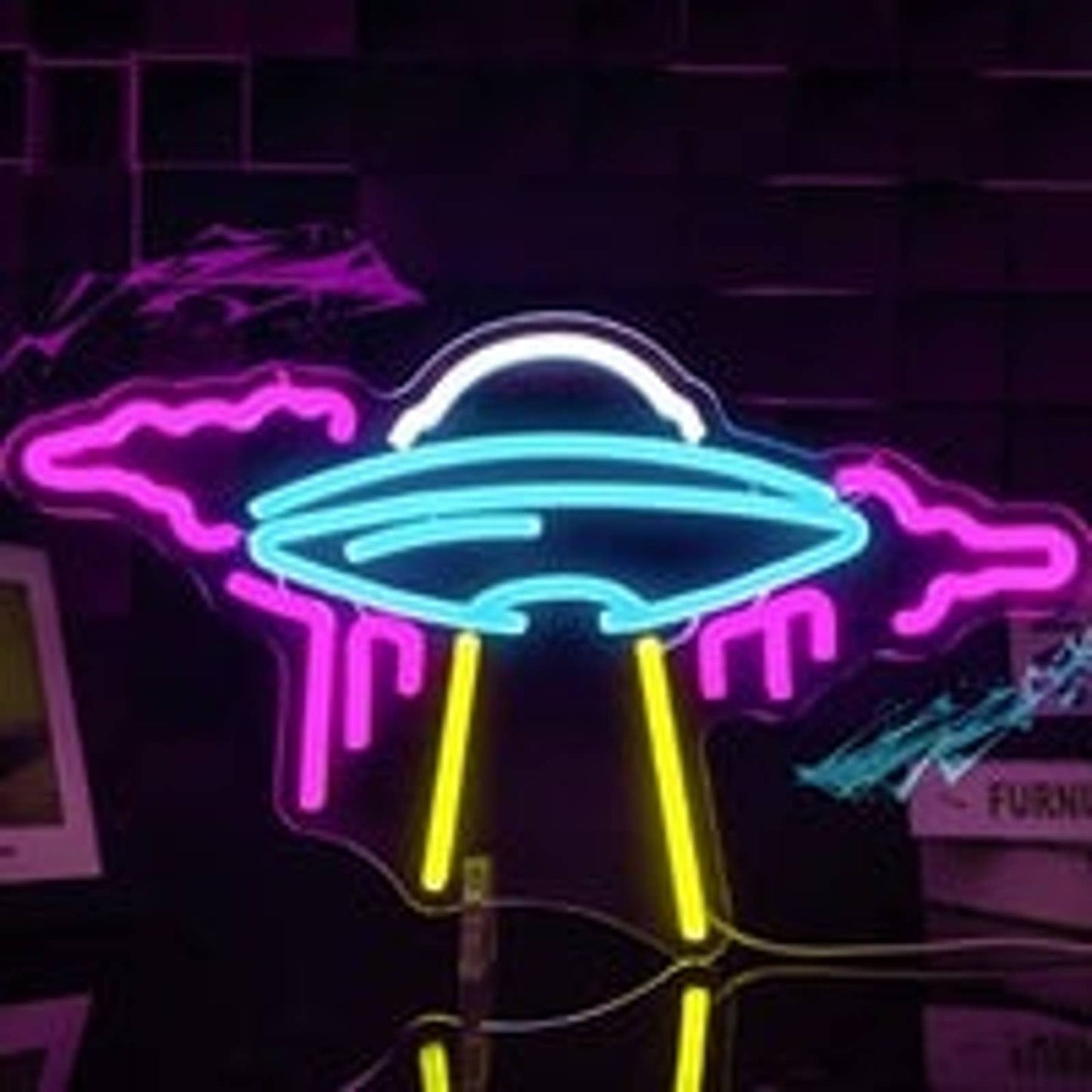 Lovely Bright Alien UFO Spaceship Pink Cloud LED Night Light Room Wall Decor