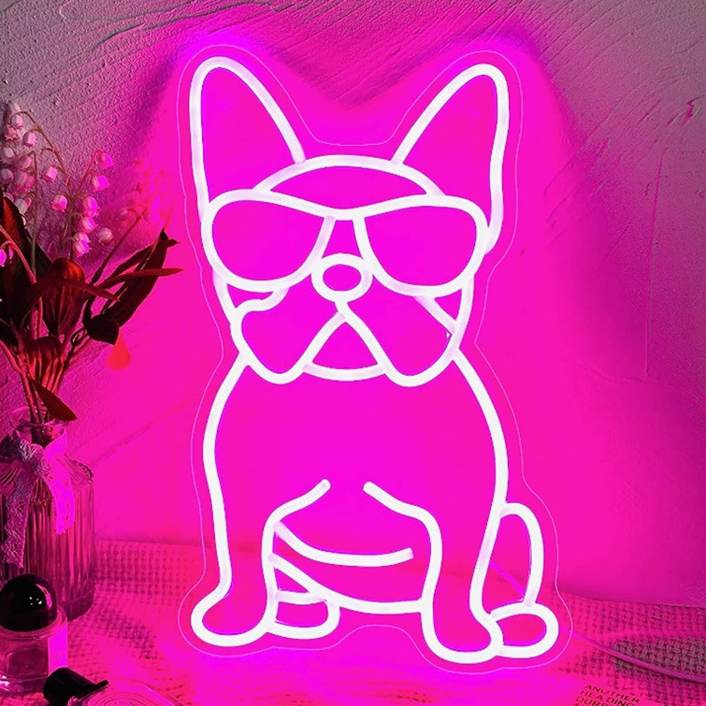 Cute Vivid Bright Cool Pink French Bulldog Frenchie w/ Shades LED Light Decor