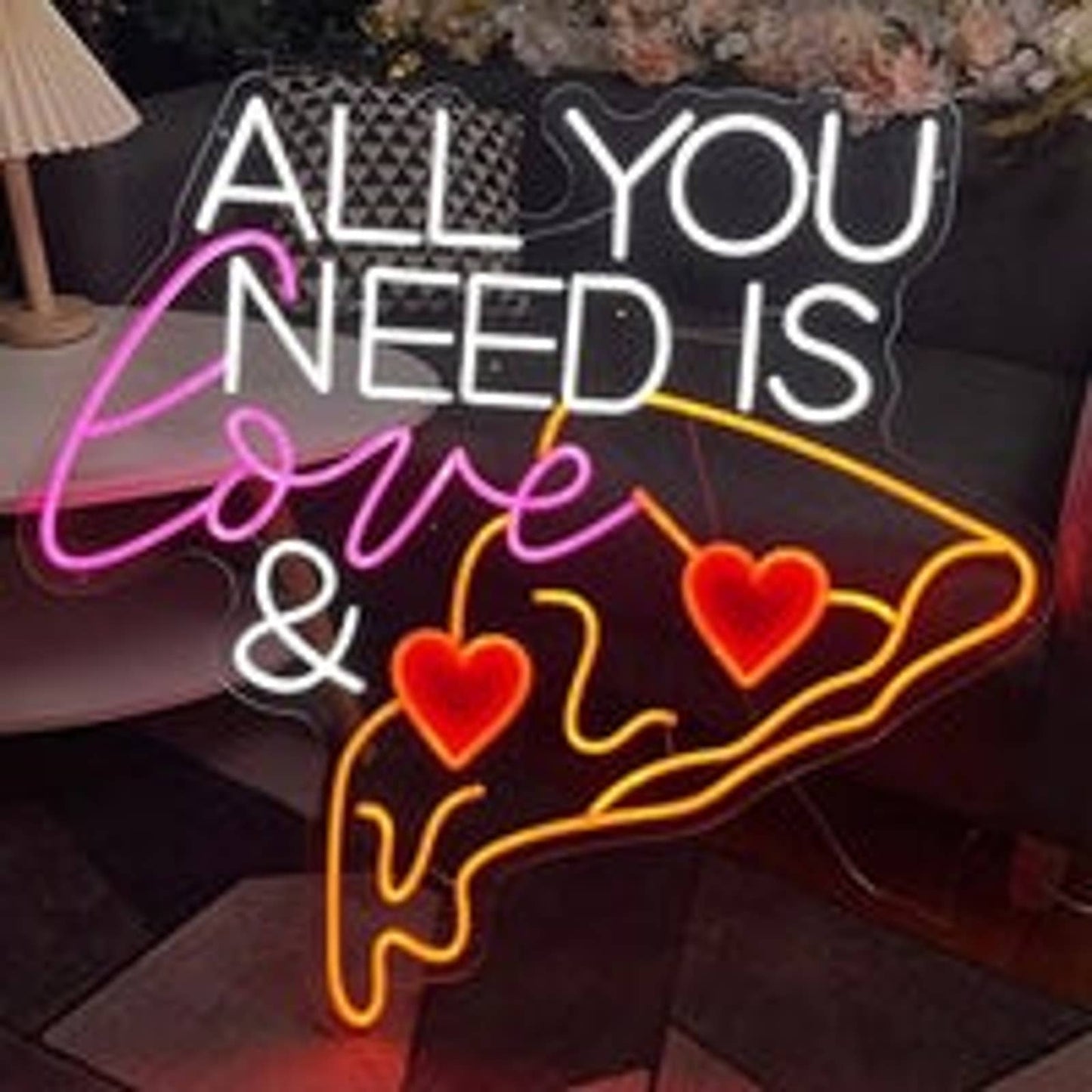 Fun Bright All You Need is Love Pizza Heart LED Night Light Room Wall Decoration