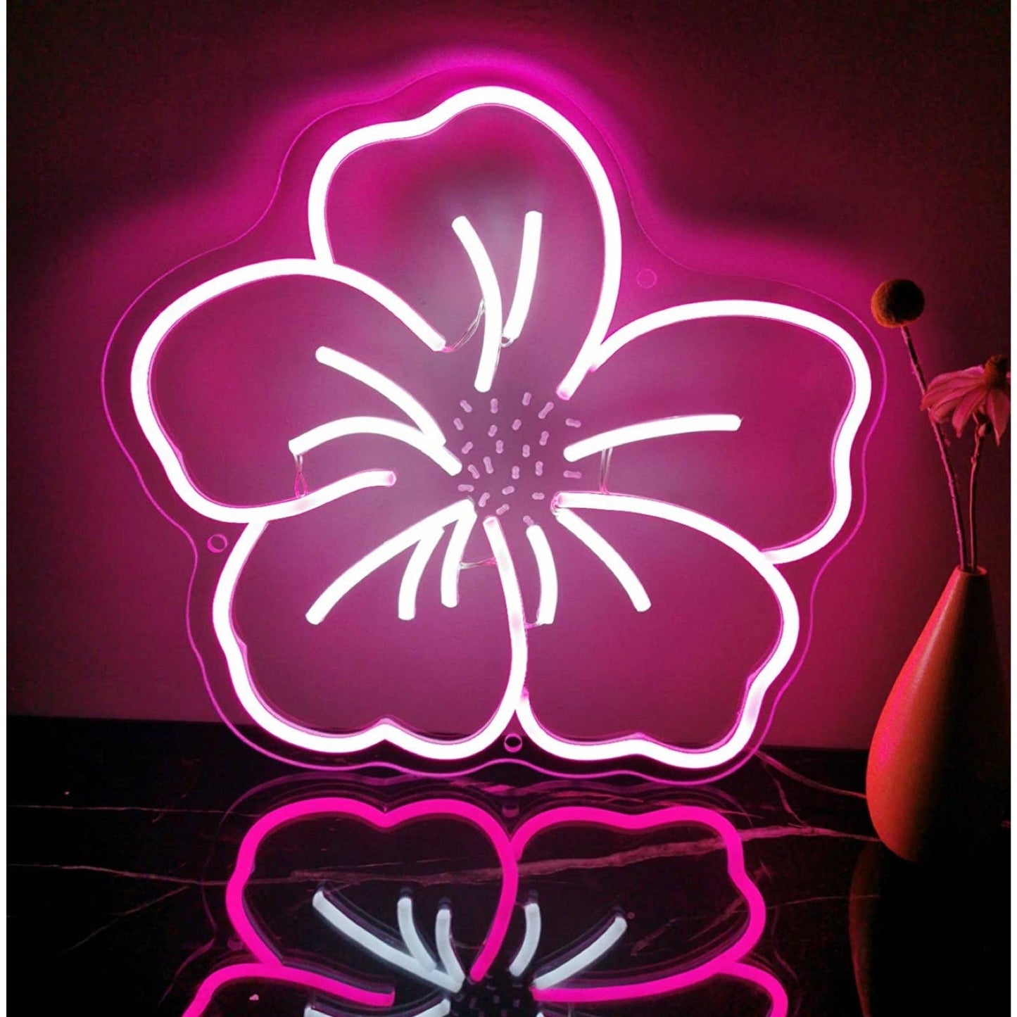 Lovely Pink Hibiscus Hawaiian Flower LED Night Light Room Wall Decor