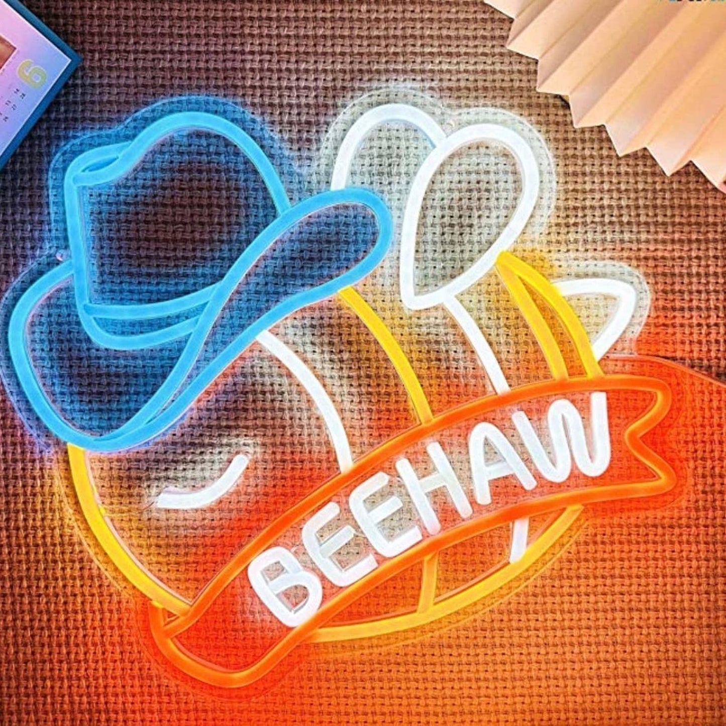 Fun Bright Spring Cowboy Bumble Bee Yeehaw LED Night Light Party Room Wall Decor