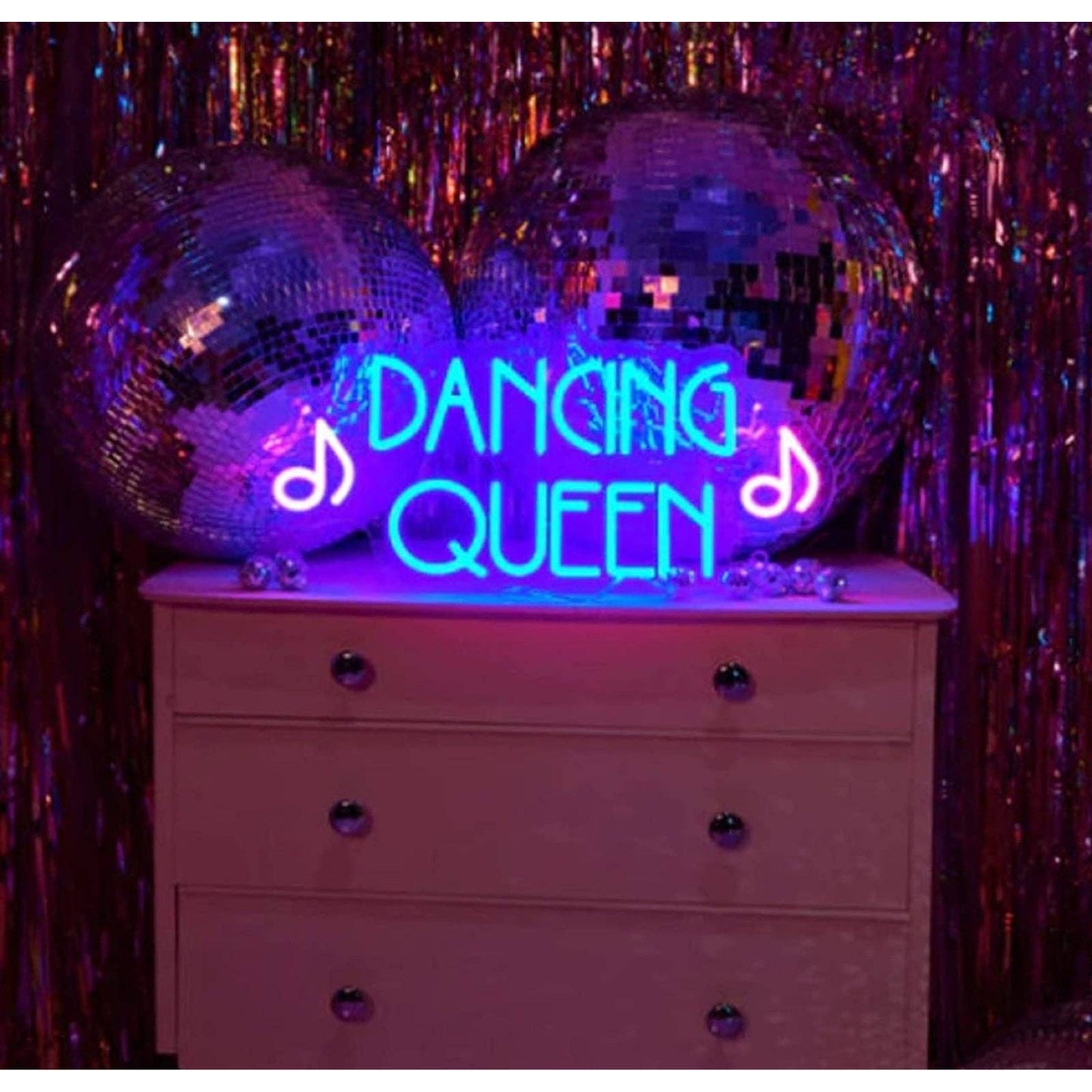 Lovely Bright Pink / Blue “Dancing Queen” LED Night Light Room Wall Party Decora