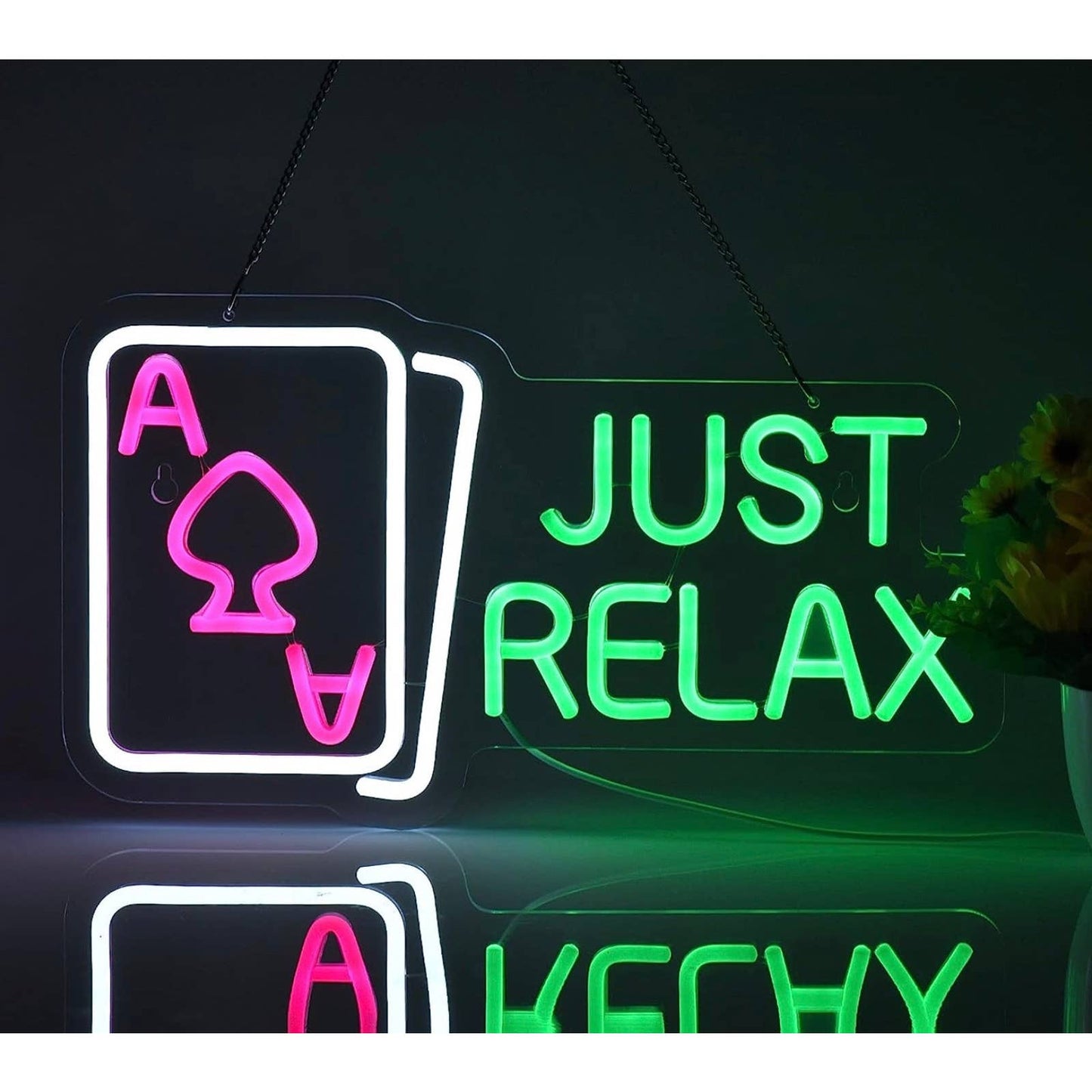 Vivid Bright Pink Playing Cards Just Relax LED Night Light Room Wall Decoration