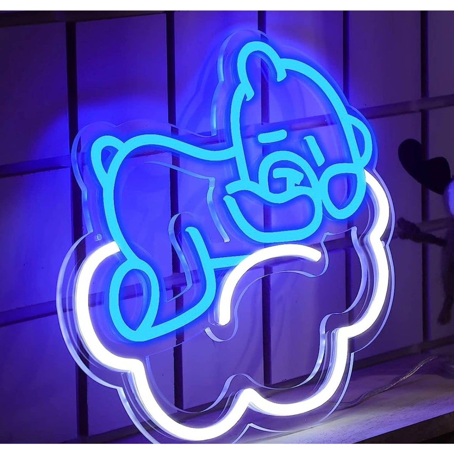Lovely Bright Blue Sleeping Teddy Bear on a Cloud LED Night Light Room Wall Deco