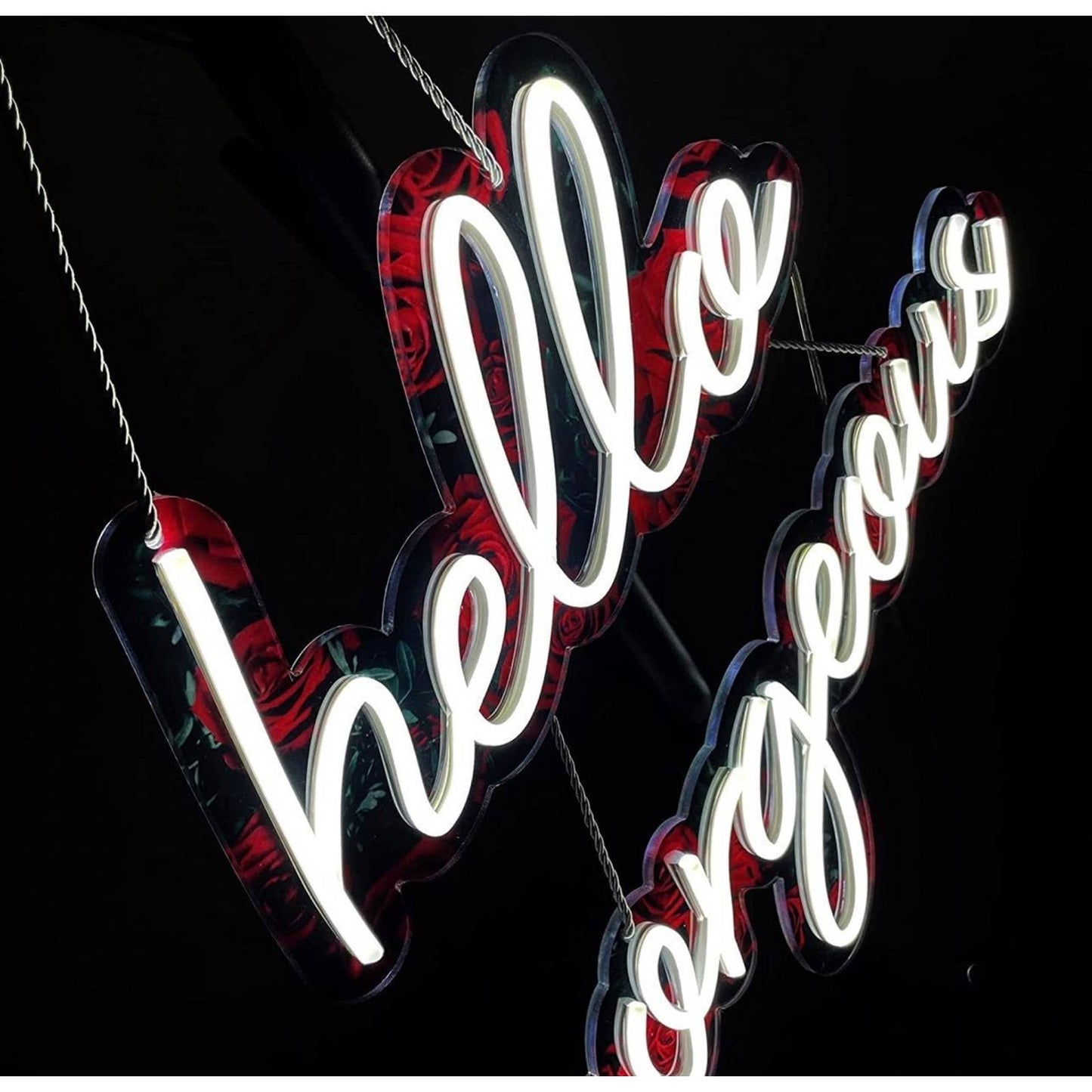 Beautiful Rose Background “Hello Gorgeous” LED Light Sign Room Decoration