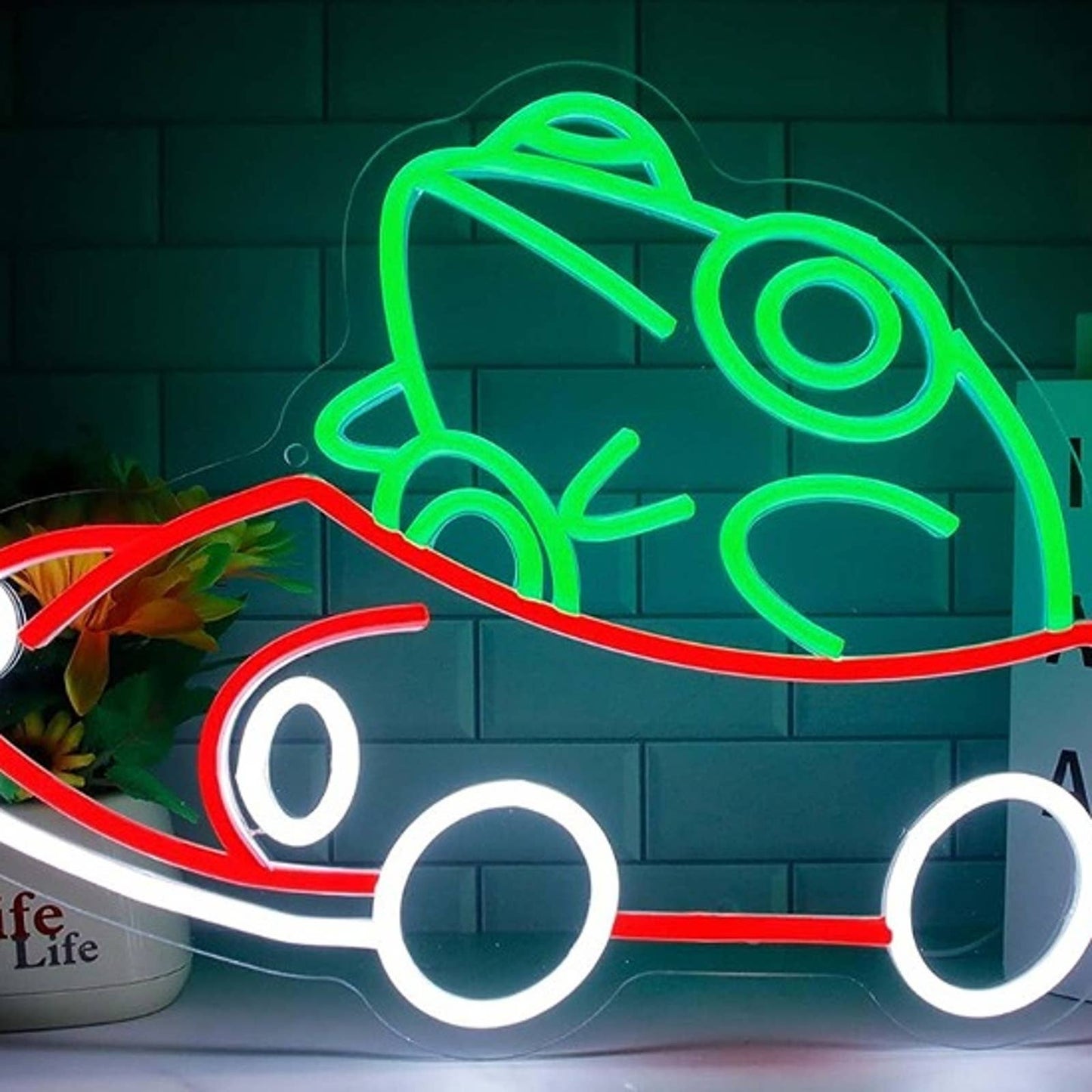 Funny Bright Frog Driving in Red Car LED Night Light Room Wall Decor
