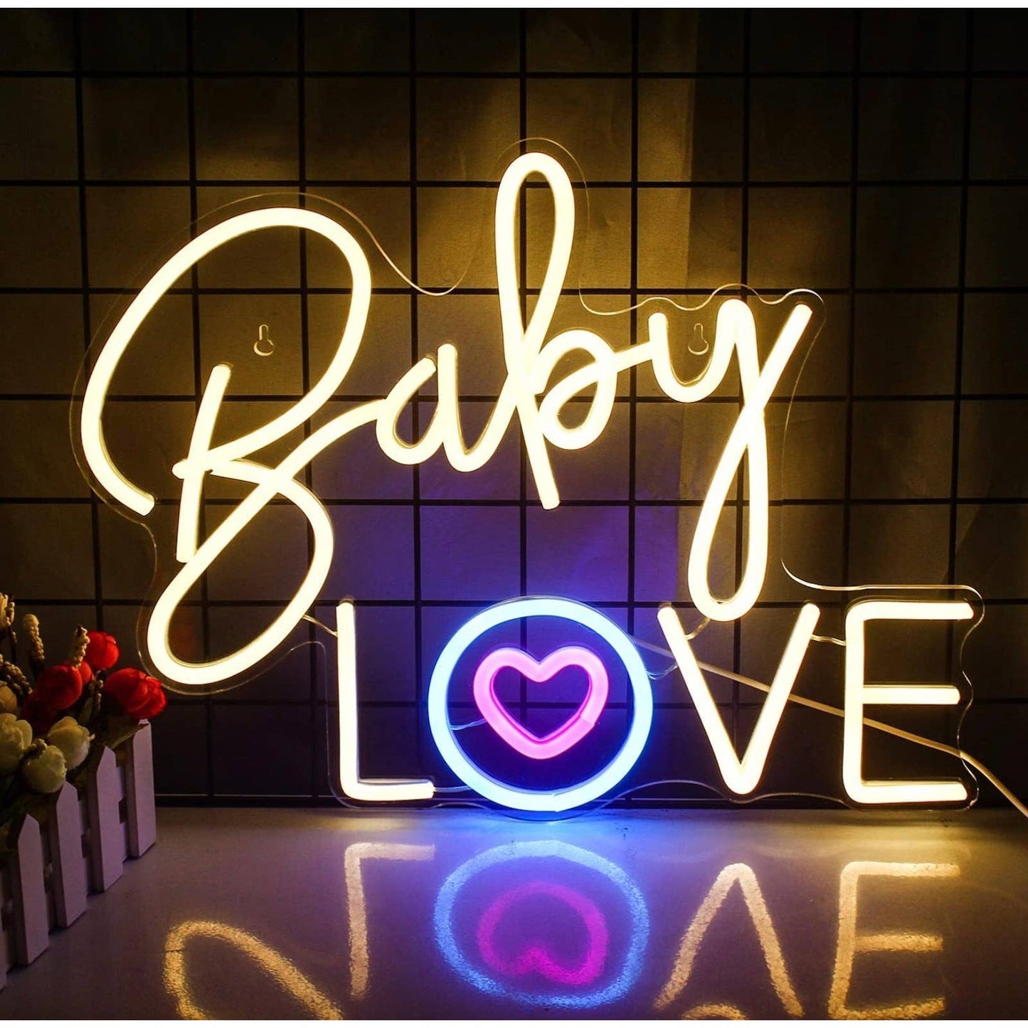 Lovely Bright “Baby Love” Heart LED Night Light Room Wall Decroartion