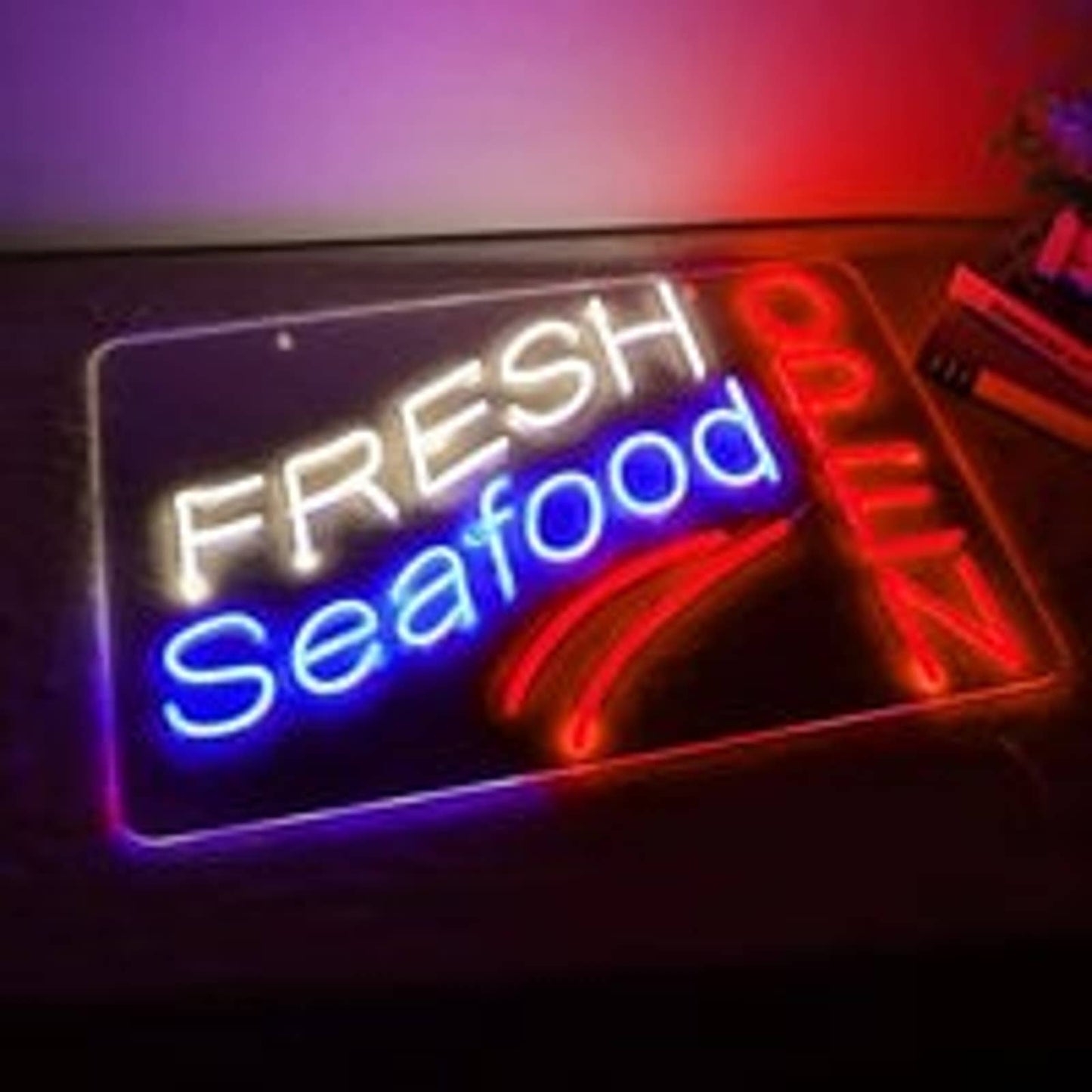Large Vivid Bright Fresh Seafood Open LED Night Light Restaurant Wall Decoration