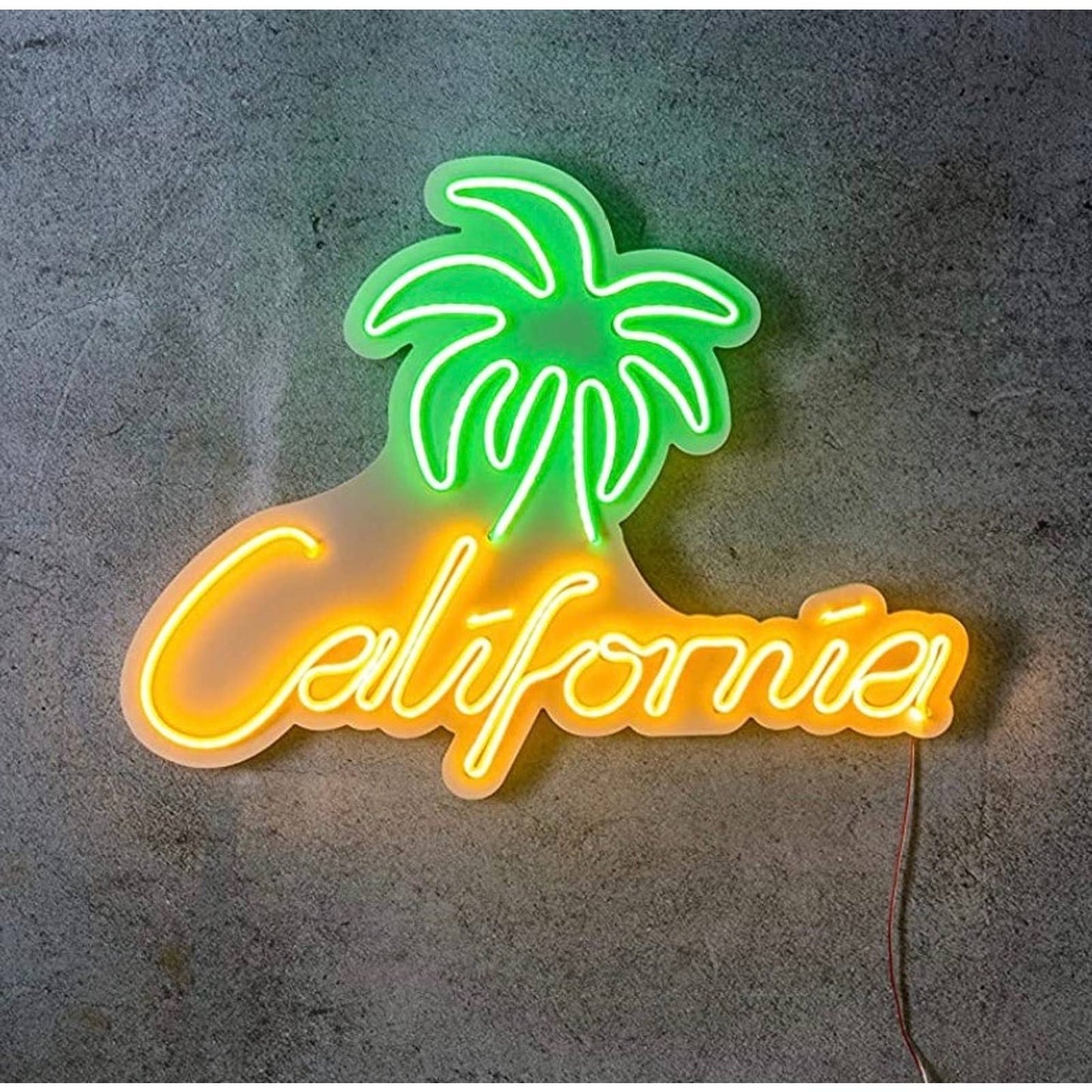 Fun Bright Vivid Green / Yellow California Palm Tree LED Light Room Wall Decorat
