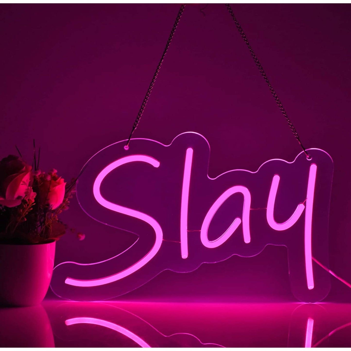 Lovely Bright Pink Slay LED Night Light Hanging Room Wall Decoration