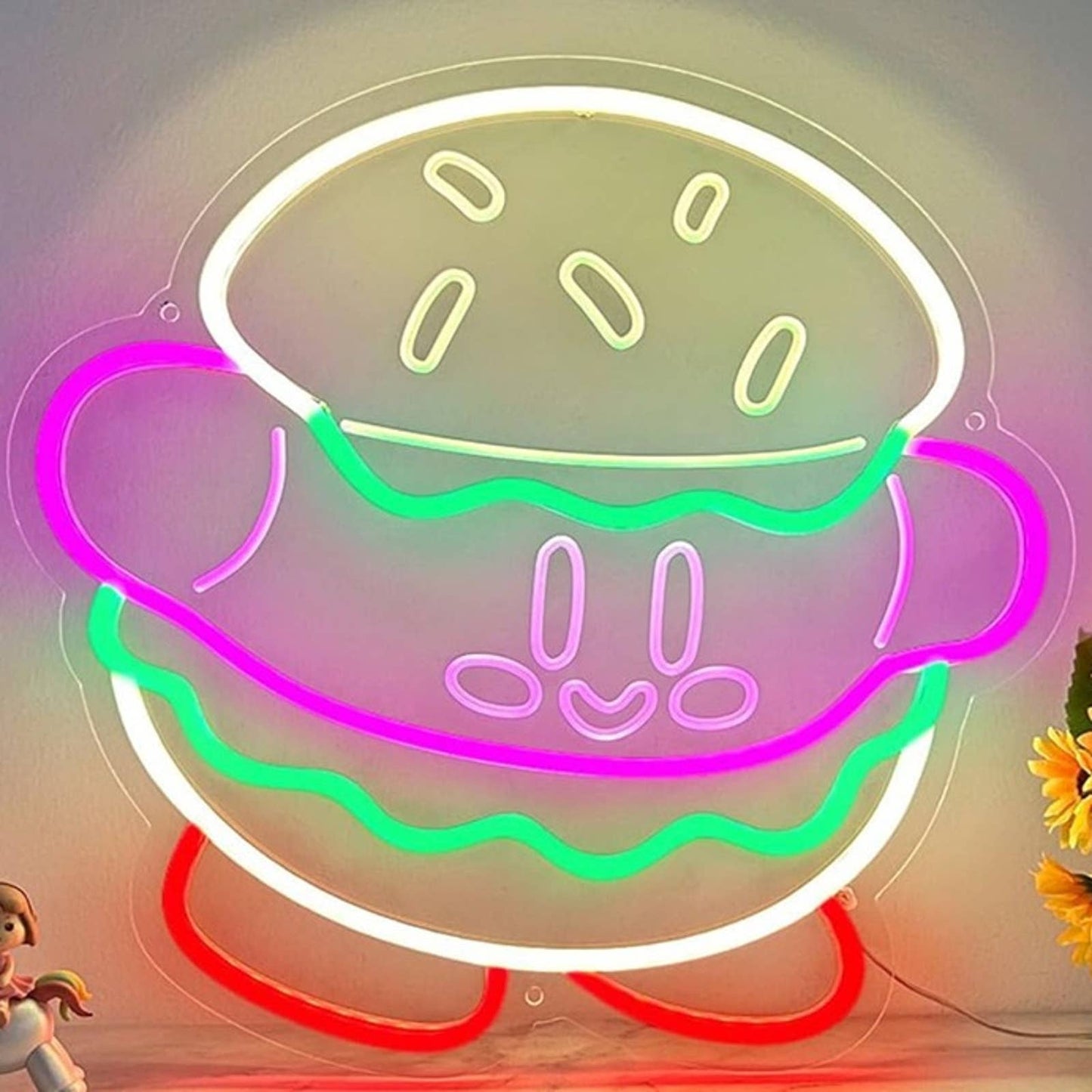 Funny Bright Tasty Kirby Hamburger LED Night Light Anime Game Room Decor
