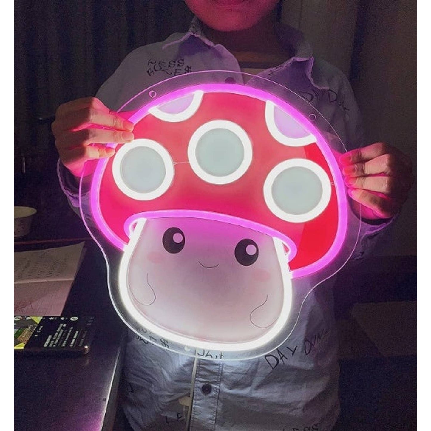 Lovely Bright Pink Red Baby Mushroom LED Night Light Room Wall Decor