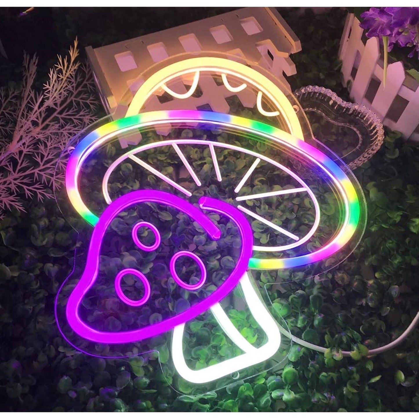Lovely Bright Pink & Rainbow Double Mushroom LED Night Light Room Decoration
