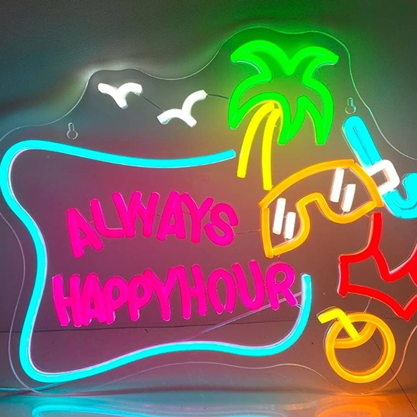 Fun Color “Always Happy Hour” Palm Tree Snorkel Coconut Bikini LED Light