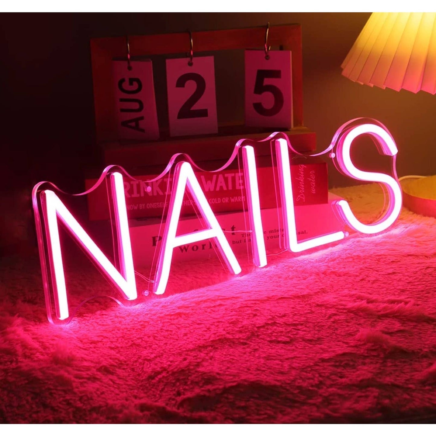 Lovely Bright Pink Nails LED Night Light Sign Spa Room Wall Decoration