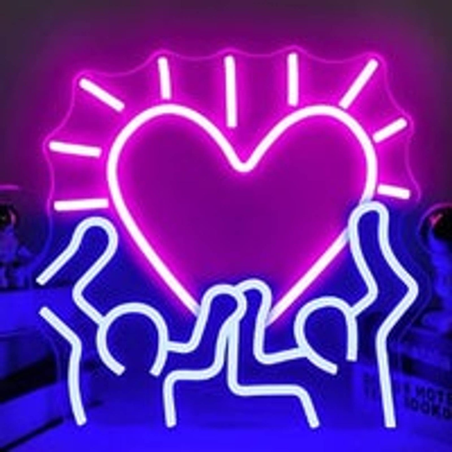 Lovely Bright 2 People Holding a Giant Shining Heart LED Night Light Room Wall D