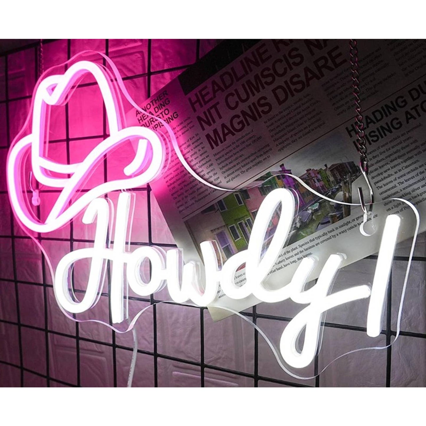 Lovely Bright Pink Cow Girl Hat Howdy! LED Night Light Room Wall Decor