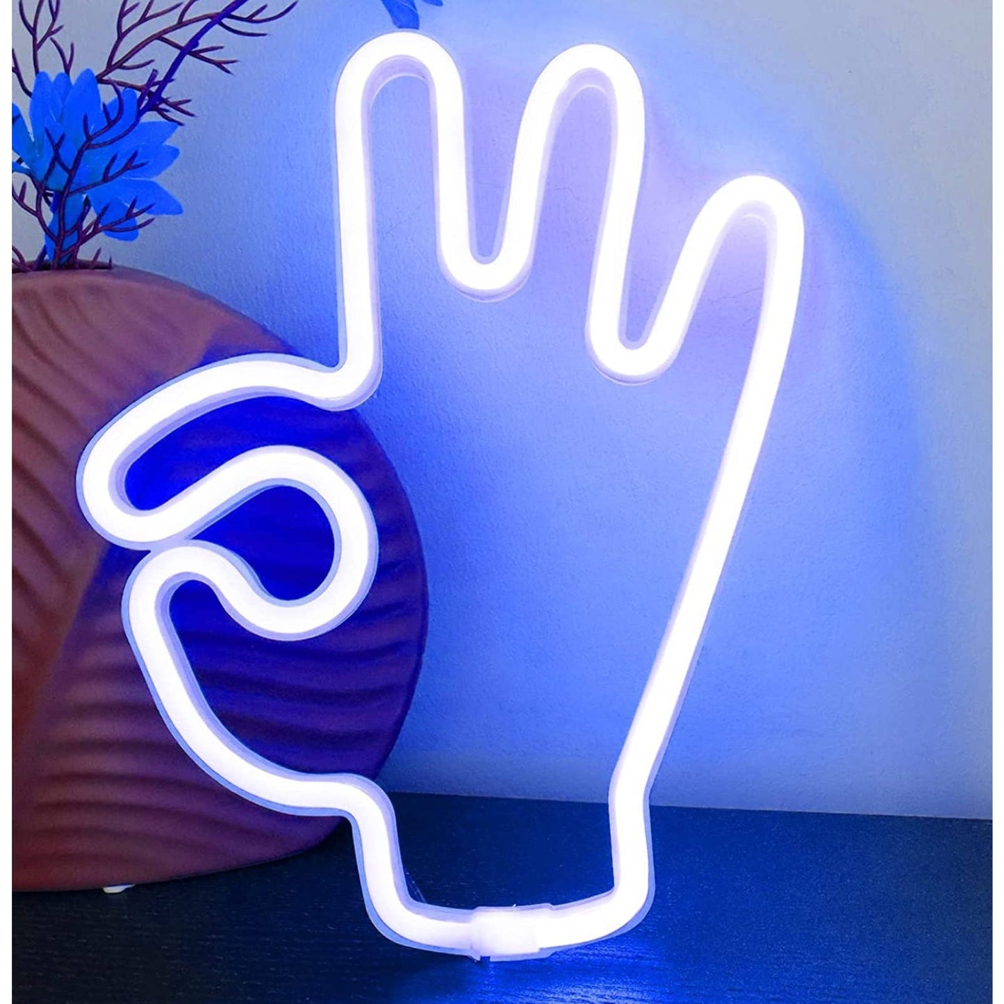 Lovely Bright Blue A-OK Hand LED Night Light Room Wall Decoration