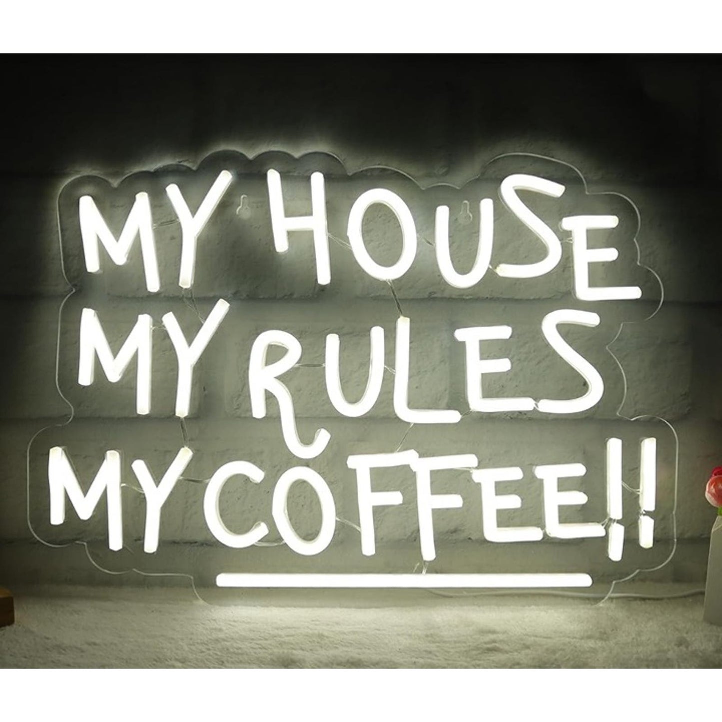 Fun Bright White “My House, My Rules, My Coffee” LED Night Light Room Wall Decor