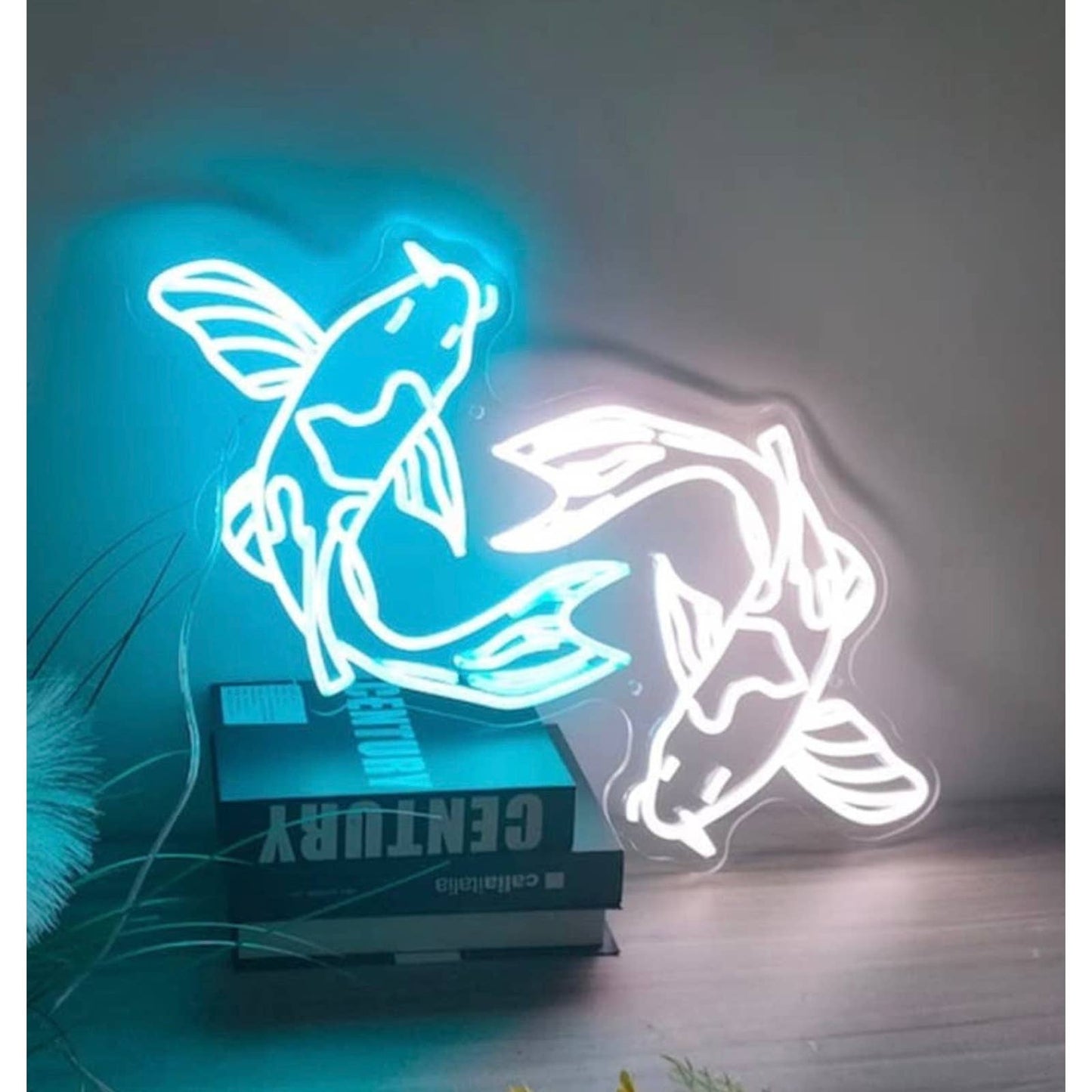 Lovely Bright Blue / White Japanese Koi Fish LED Night Light Room Wall Decoratio