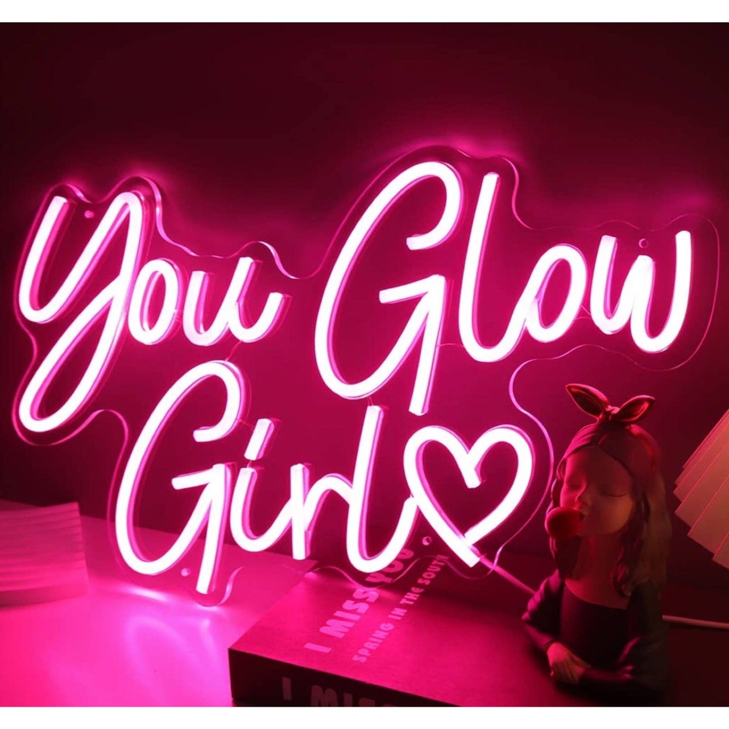 Adorable Bright Warm Pink “You Glow Girl” Heart LED Night Light Room Wall Decor
