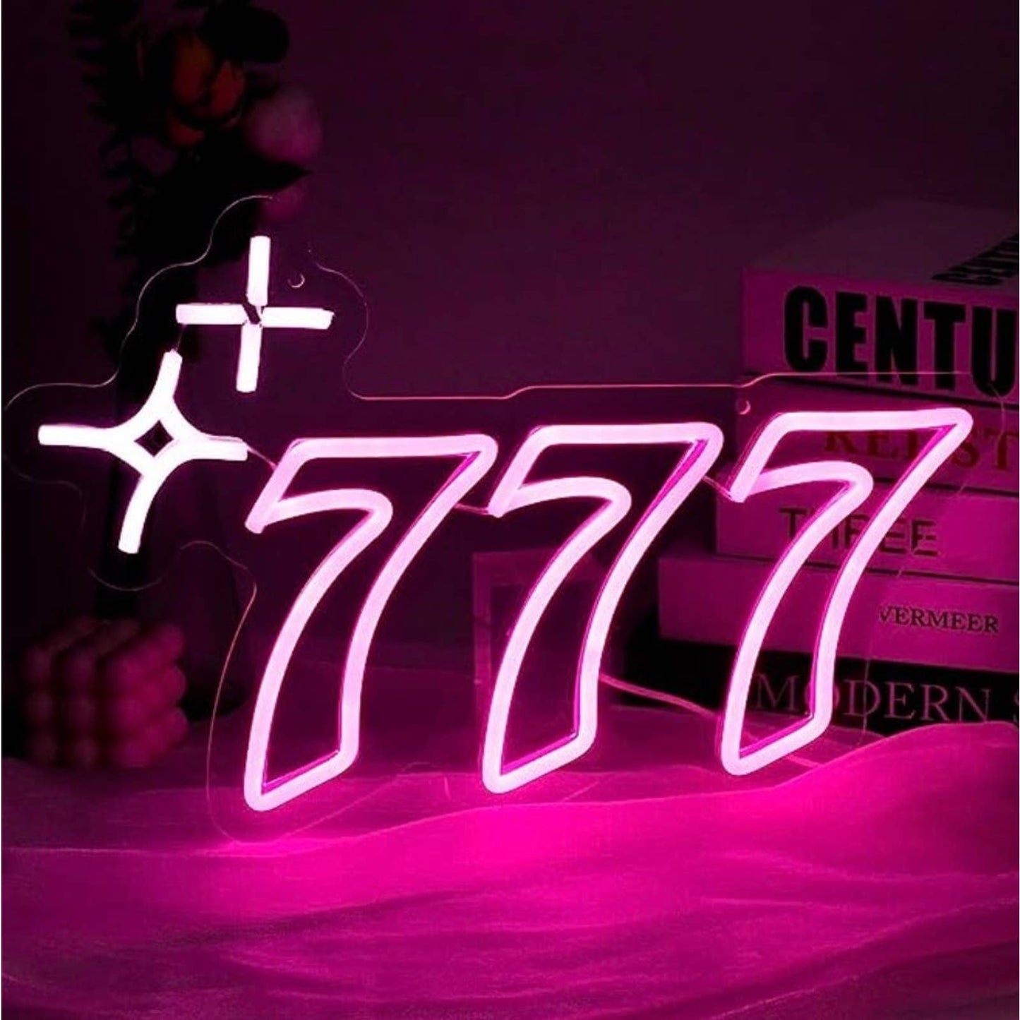 Bright Pink Lucky Row of 777 Casino LED Night Light Gamble Game Room Wall Decor