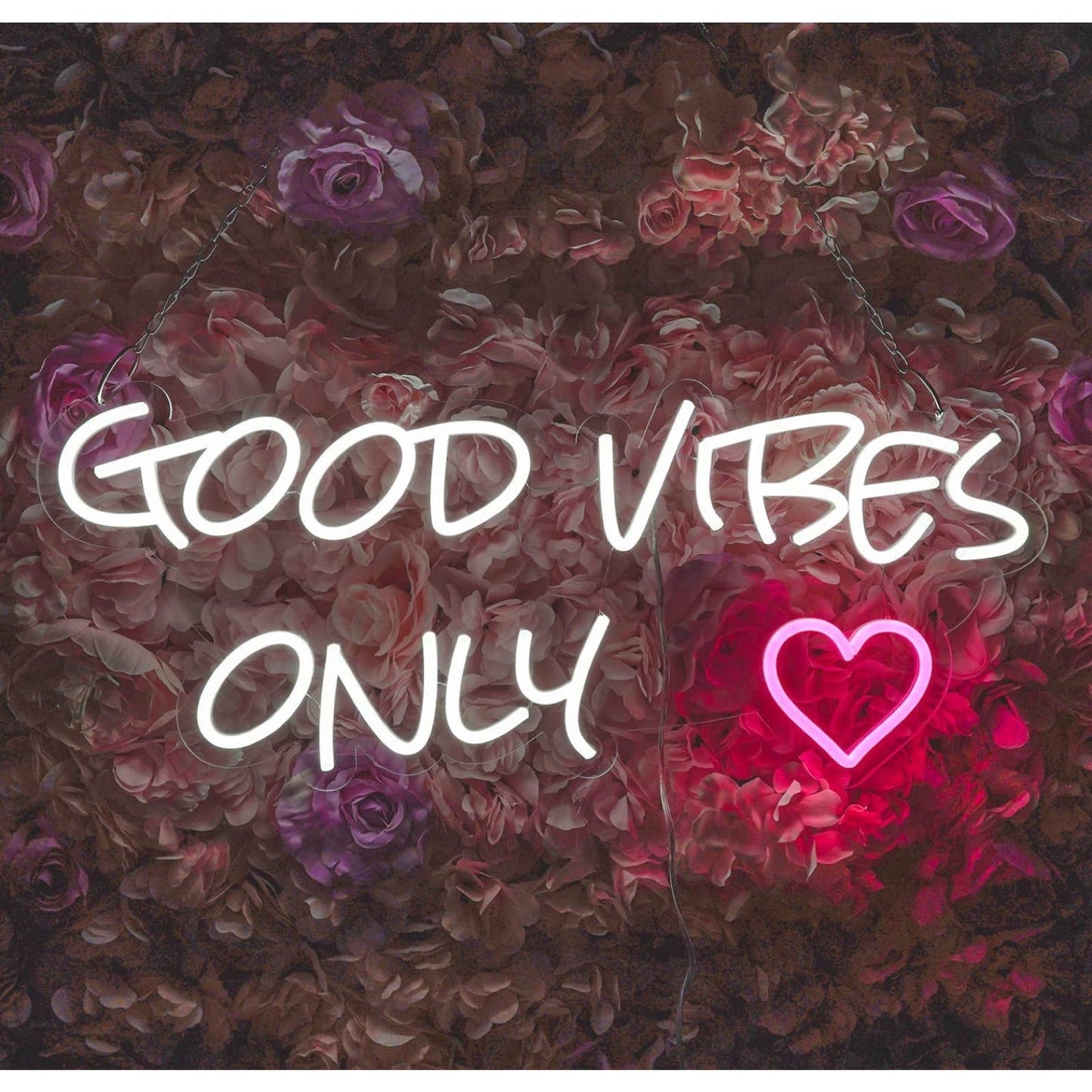Lovely Bright Cute Good Vibes Only Pink Heart LED Night Light Sign Room Wall Dec